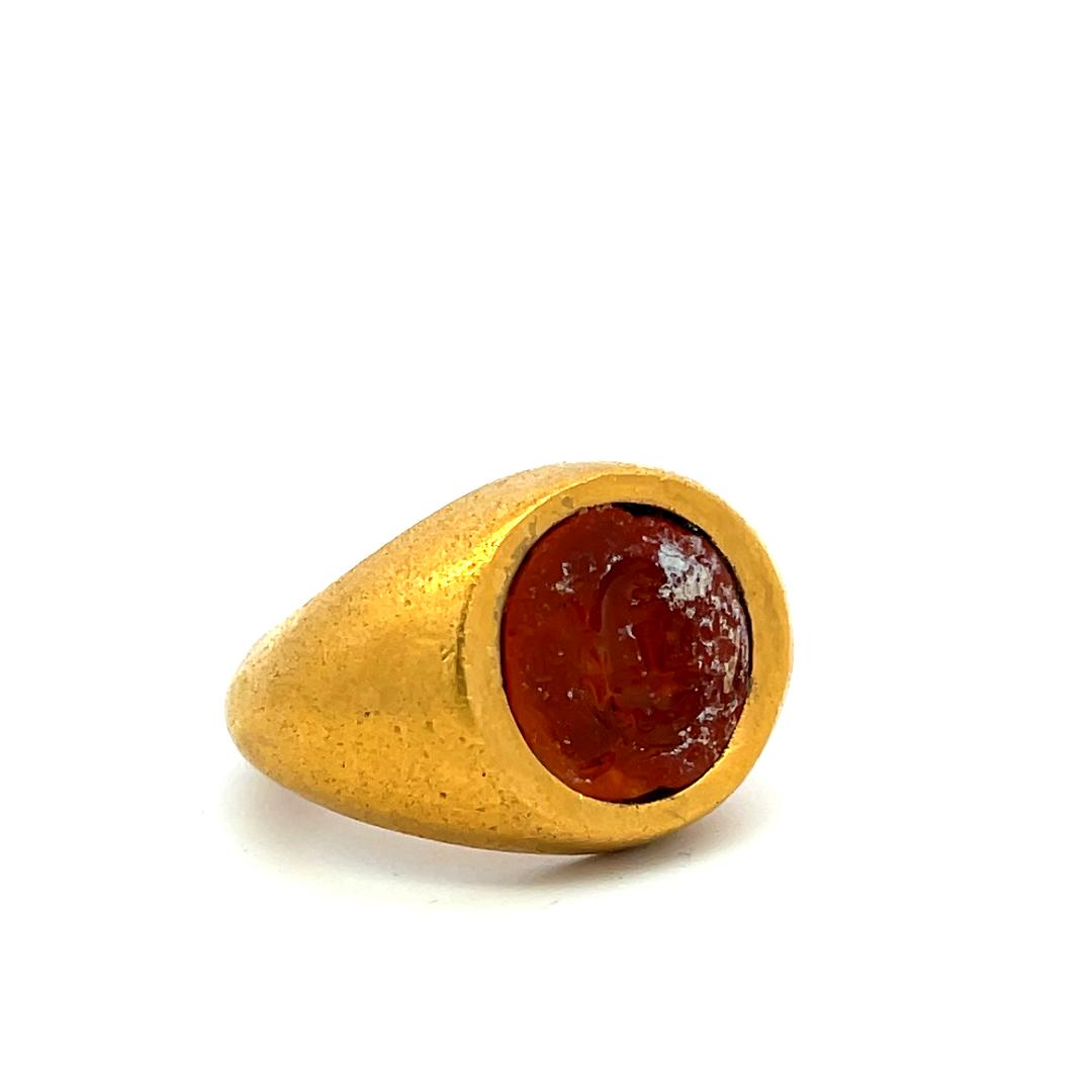 Vintage 23K YG Cocktail Ring with 13.4x12.9 MM Intaglio Carnelian Size 5.5