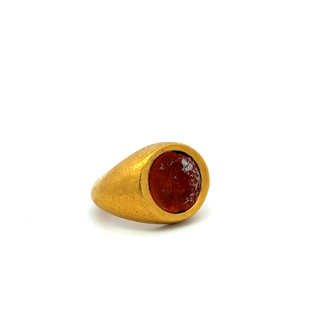 Vintage 23K YG Cocktail Ring with 13.4x12.9 MM Intaglio Carnelian Size 5.5