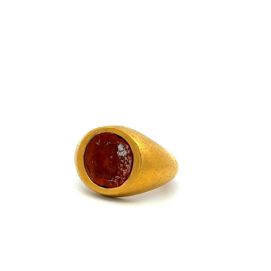 Vintage 23K YG Cocktail Ring with 13.4x12.9 MM Intaglio Carnelian Size 5.5
