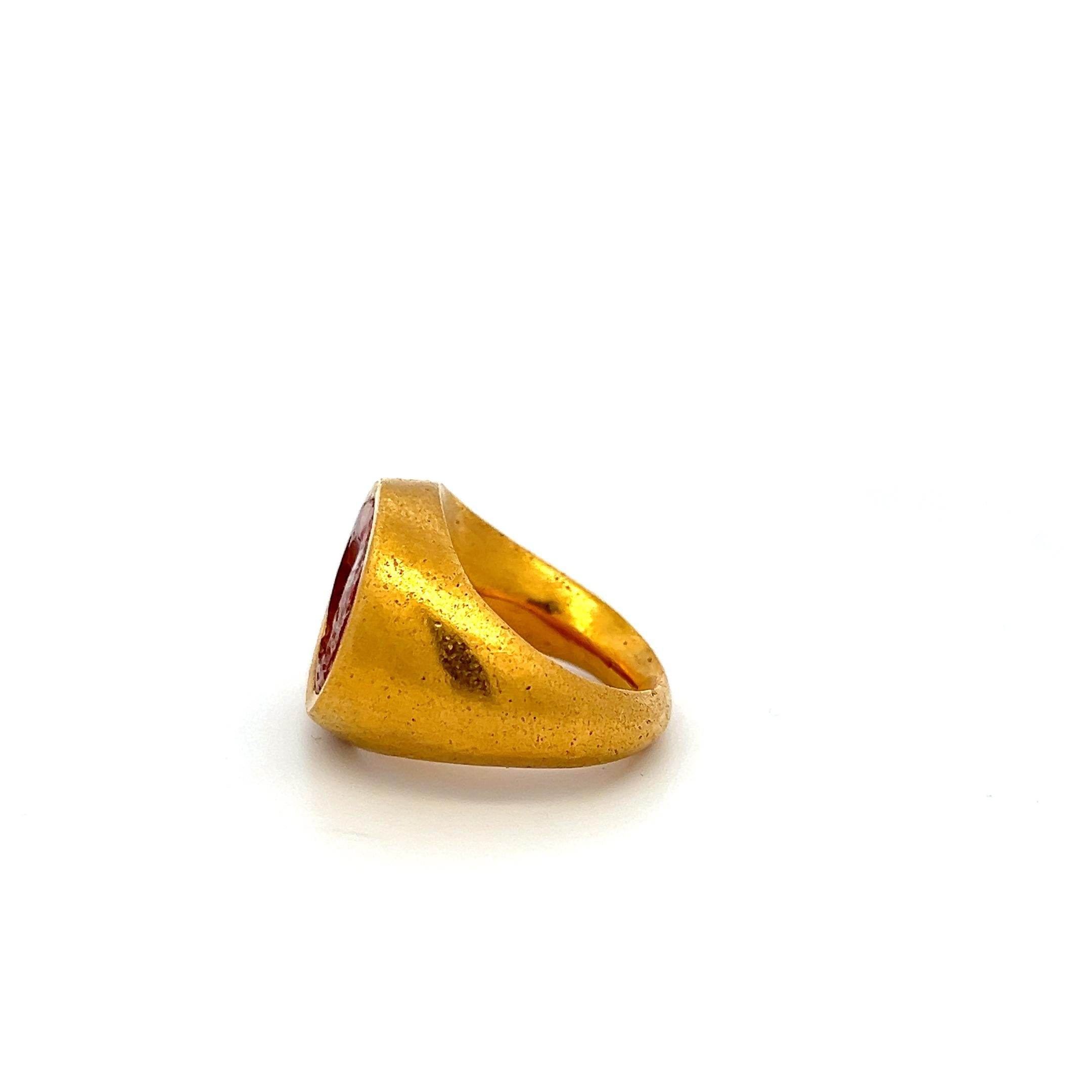 Vintage 23K YG Cocktail Ring with 13.4x12.9 MM Intaglio Carnelian Size 5.5