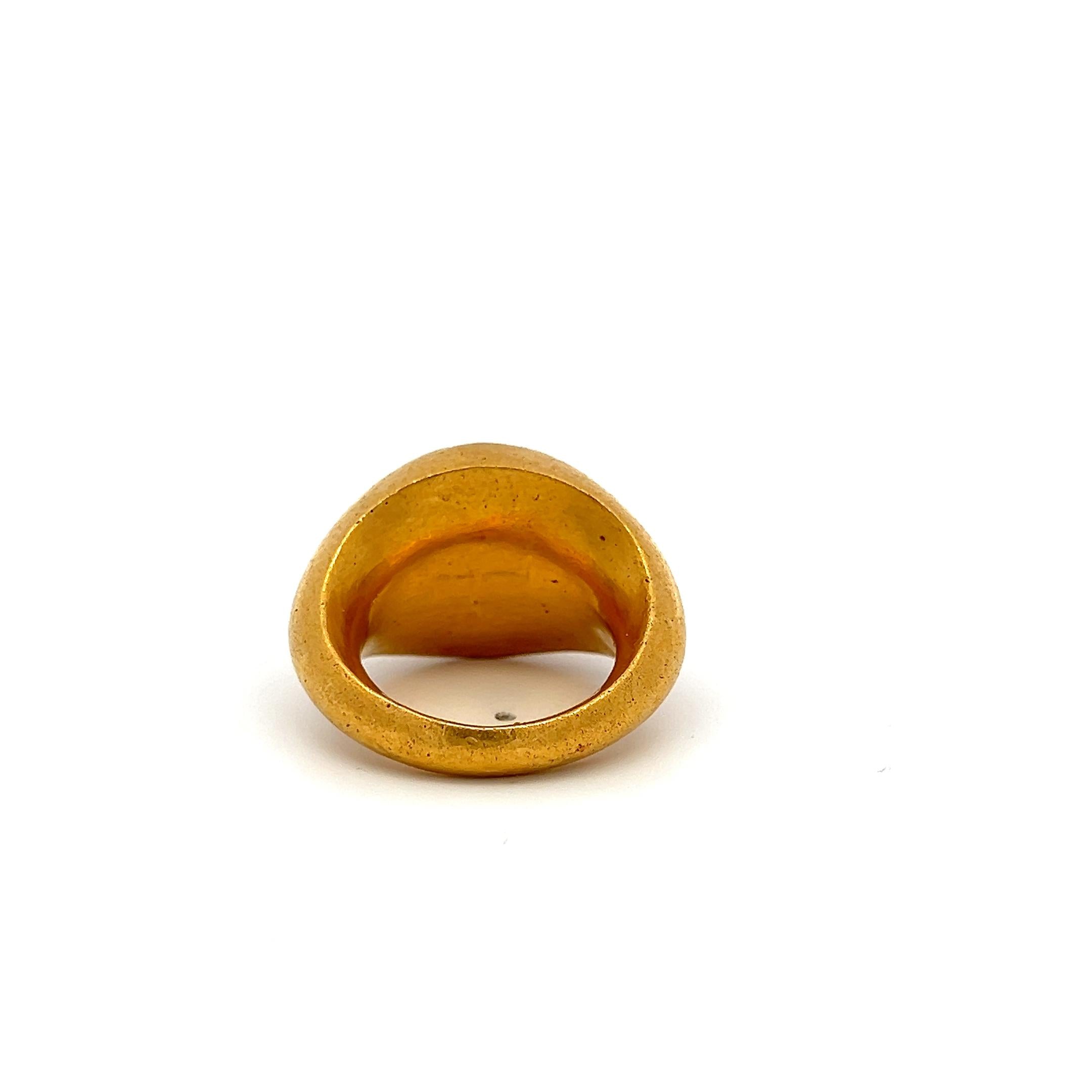 Vintage 23K YG Cocktail Ring with 13.4x12.9 MM Intaglio Carnelian Size 5.5