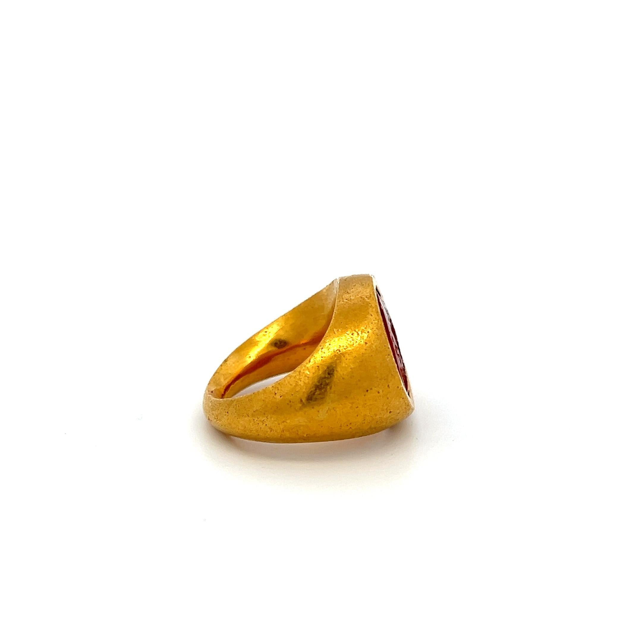 Vintage 23K YG Cocktail Ring with 13.4x12.9 MM Intaglio Carnelian Size 5.5