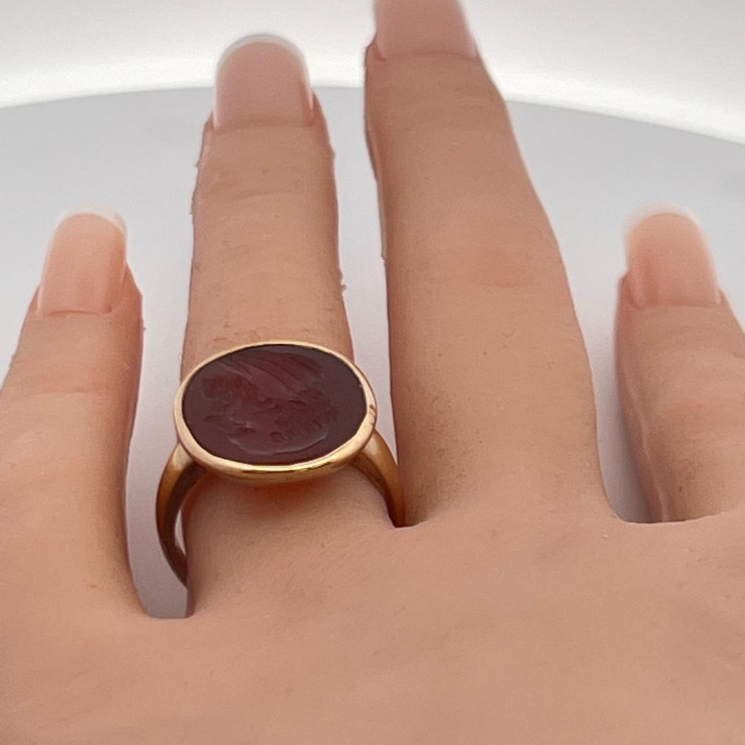Vintage 10K YG Cocktail Ring with 17.4x14.8 MM Carnelian Intaglio Size 7.25