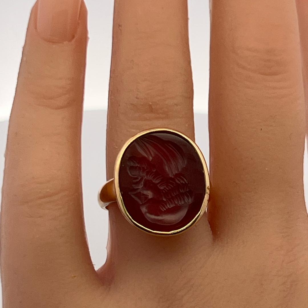 Vintage 10K YG Cocktail Ring with 17.4x14.8 MM Carnelian Intaglio Size 7.25