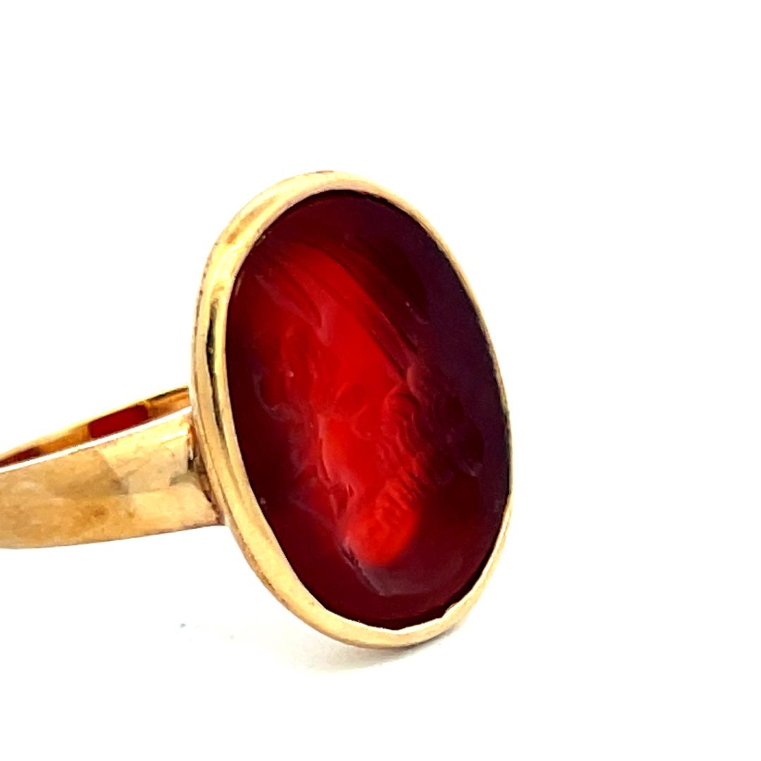 Vintage 10K YG Cocktail Ring with 17.4x14.8 MM Carnelian Intaglio Size 7.25