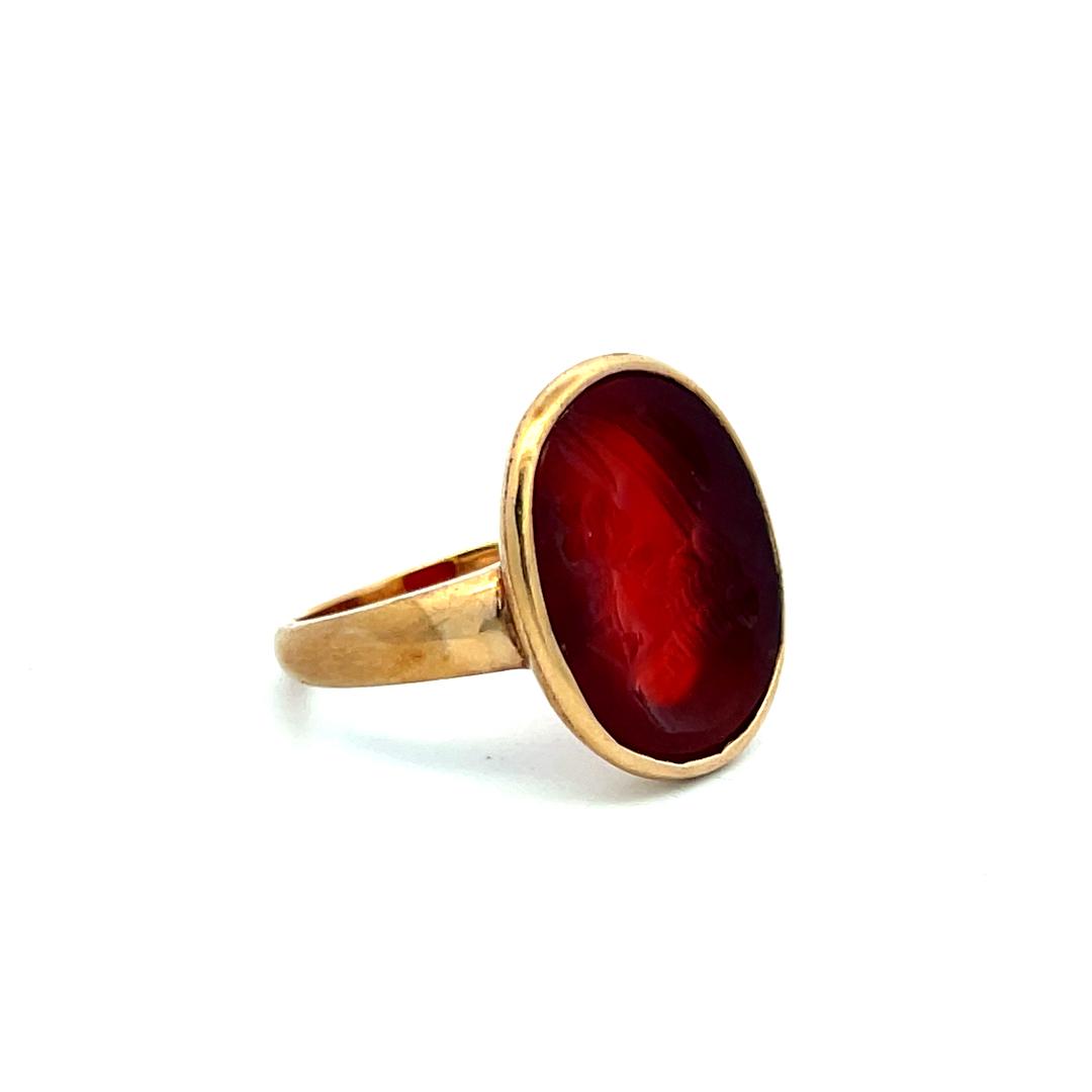 Vintage 10K YG Cocktail Ring with 17.4x14.8 MM Carnelian Intaglio Size 7.25