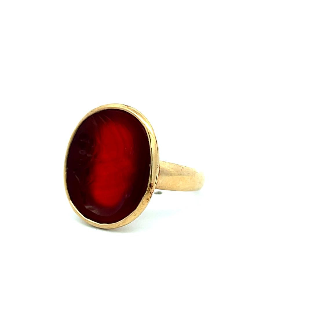 Vintage 10K YG Cocktail Ring with 17.4x14.8 MM Carnelian Intaglio Size 7.25