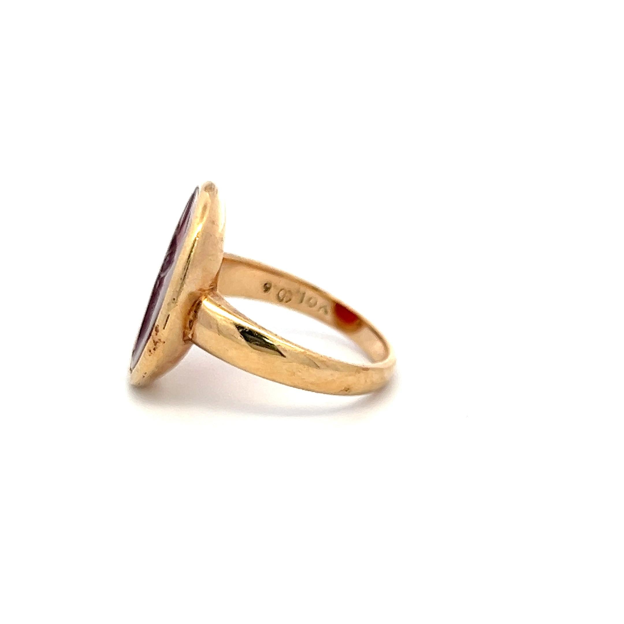 Vintage 10K YG Cocktail Ring with 17.4x14.8 MM Carnelian Intaglio Size 7.25