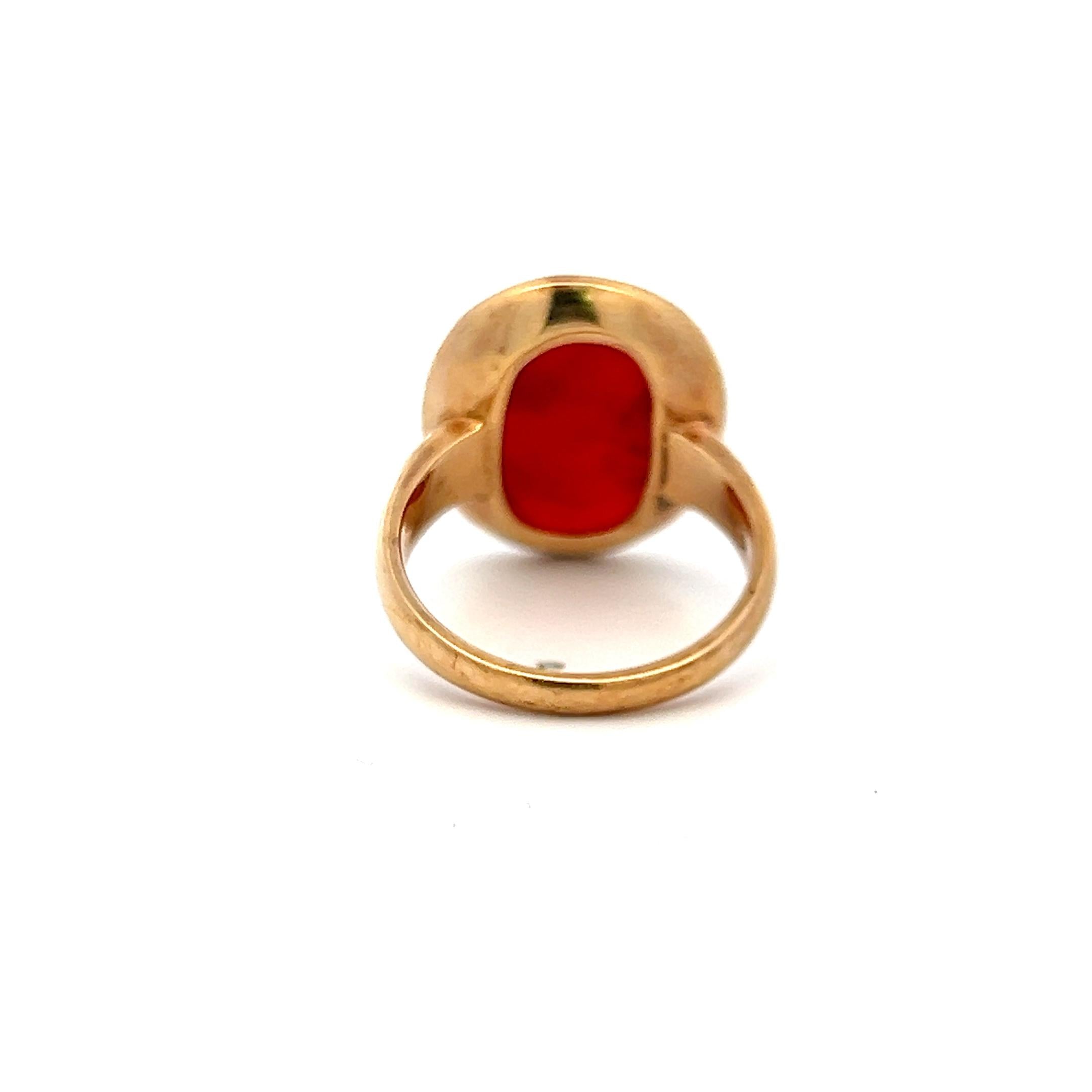 Vintage 10K YG Cocktail Ring with 17.4x14.8 MM Carnelian Intaglio Size 7.25