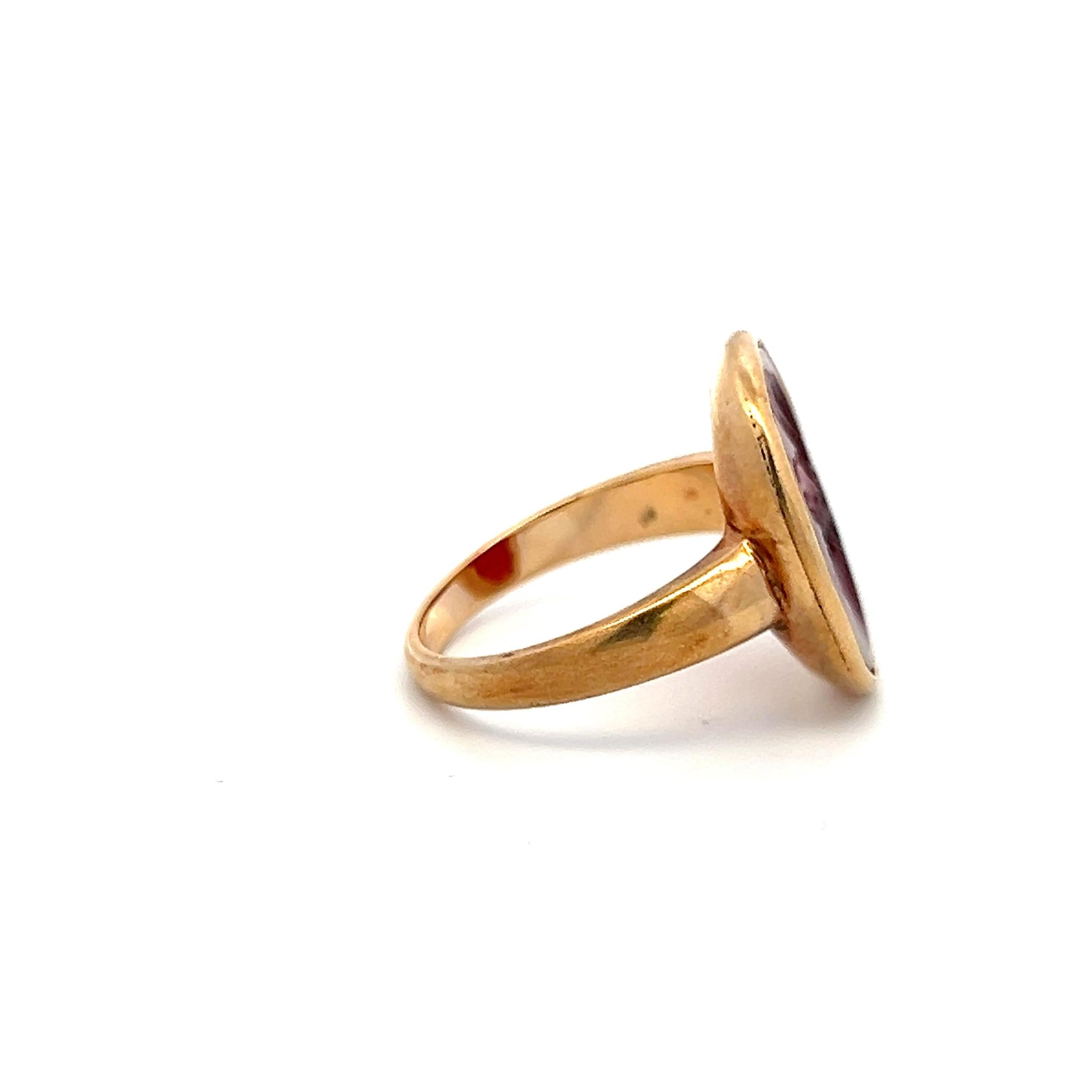 Vintage 10K YG Cocktail Ring with 17.4x14.8 MM Carnelian Intaglio Size 7.25