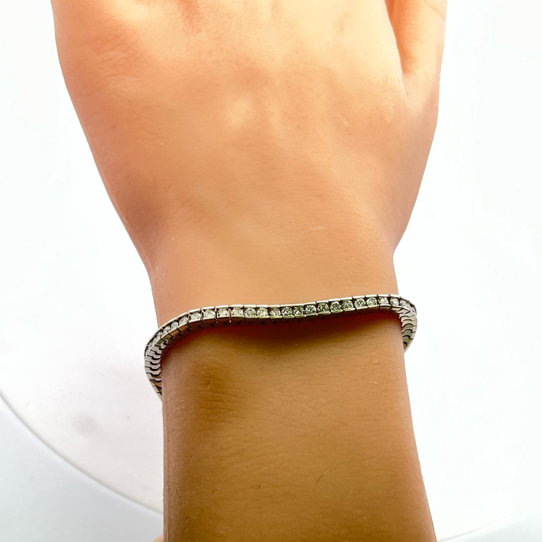 Vintage 14K White Gold Tennis Bracelet with 3.3 Carat Round G-I1 Diamonds