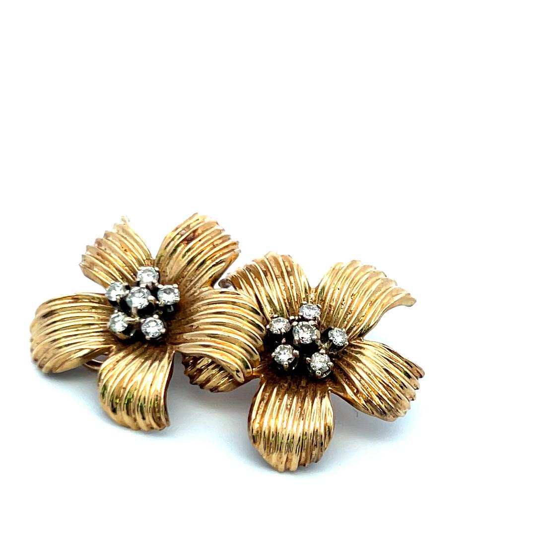 Vintage 14K YG Clip-On Earrings with 0.5 Round H-VS Carat Diamonds