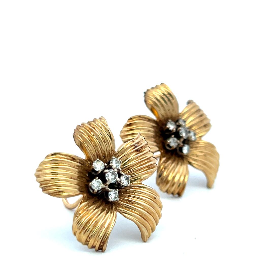 Vintage 14K YG Clip-On Earrings with 0.5 Round H-VS Carat Diamonds
