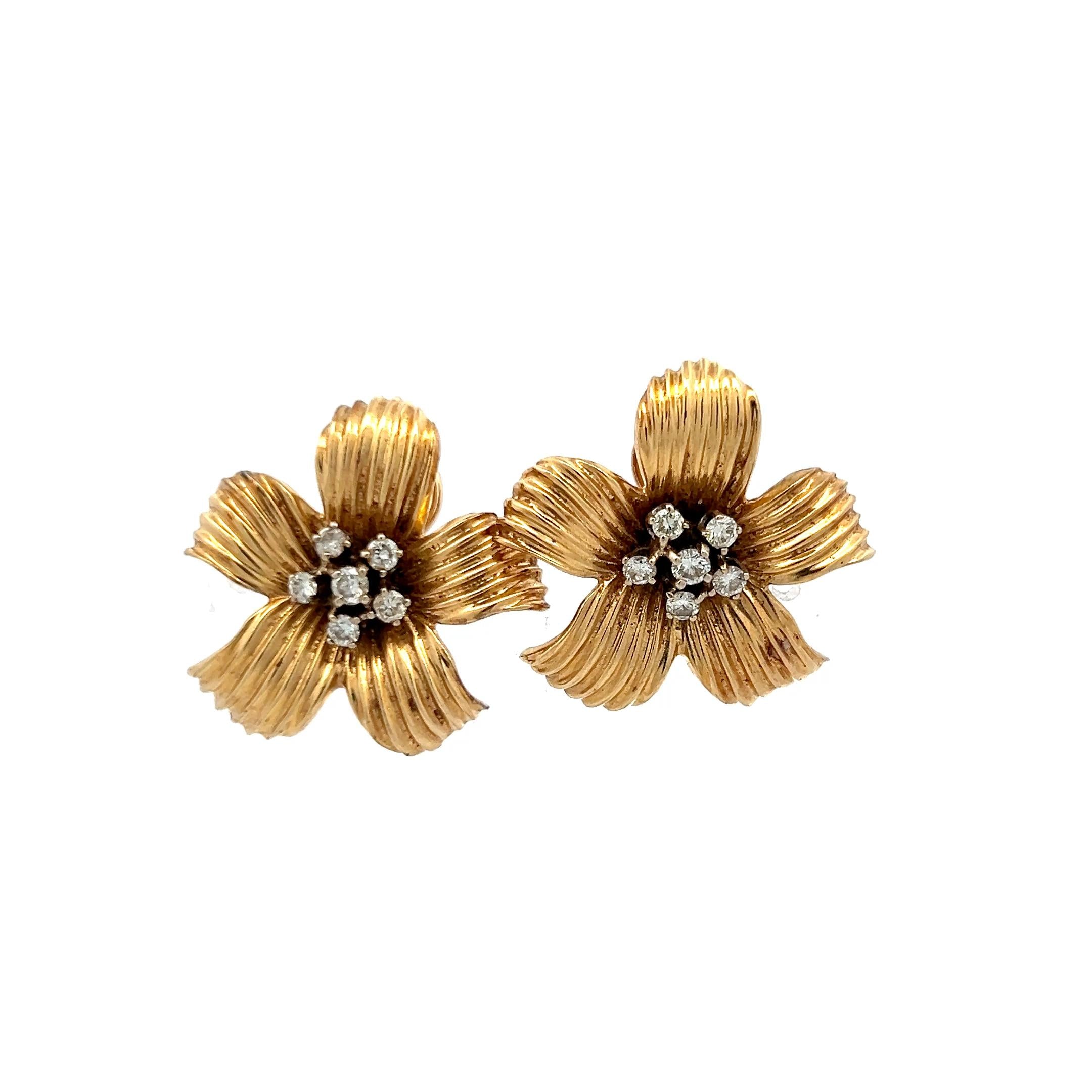 Vintage 14K YG Clip-On Earrings with 0.5 Round H-VS Carat Diamonds