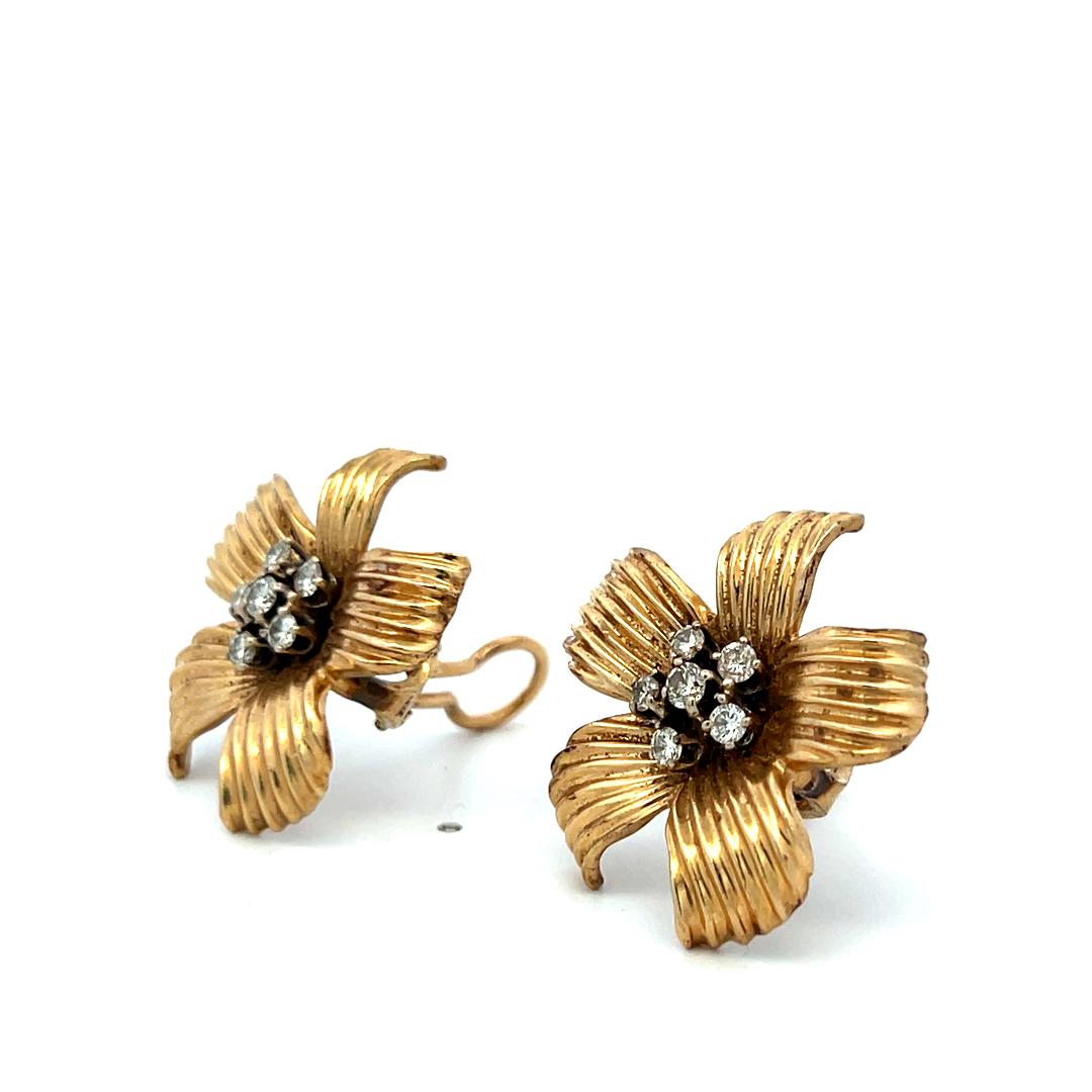 Vintage 14K YG Clip-On Earrings with 0.5 Round H-VS Carat Diamonds
