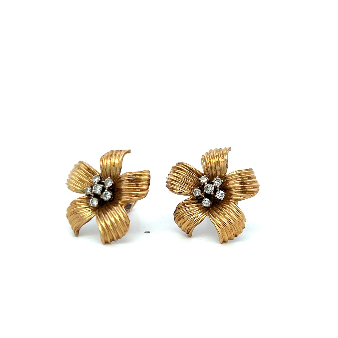 Vintage 14K YG Clip-On Earrings with 0.5 Round H-VS Carat Diamonds