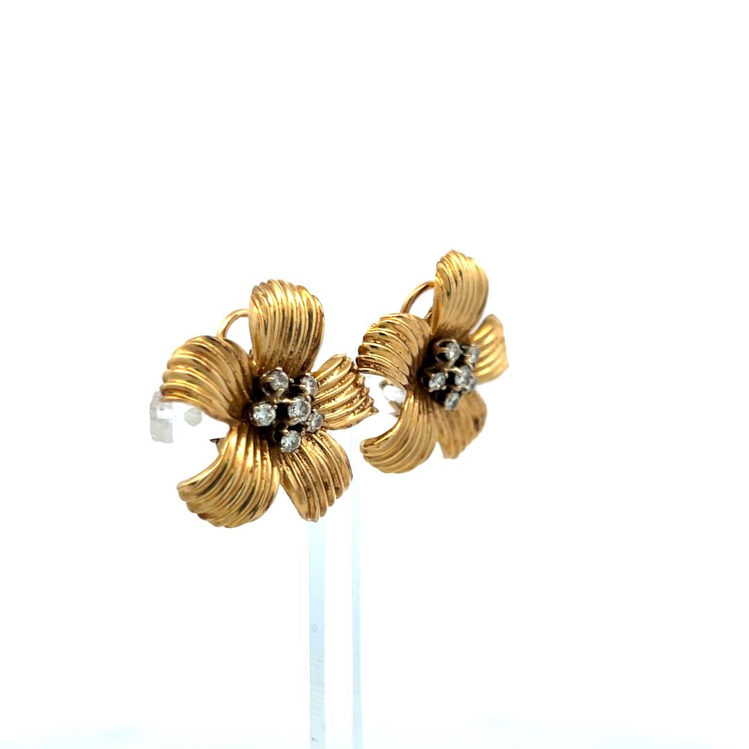 Vintage 14K YG Clip-On Earrings with 0.5 Round H-VS Carat Diamonds