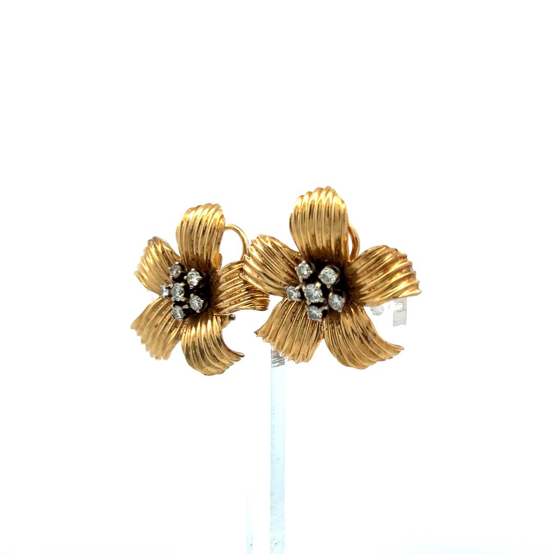 Vintage 14K YG Clip-On Earrings with 0.5 Round H-VS Carat Diamonds