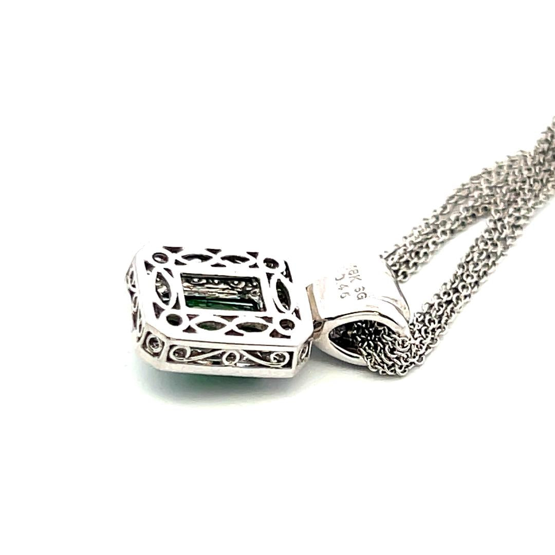 18K WG Pendant Necklace with 0.46ct Round & Baguette Diamonds & 1.5ct Tourmaline