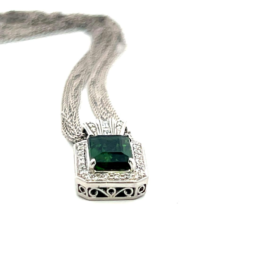 18K WG Pendant Necklace with 0.46ct Round & Baguette Diamonds & 1.5ct Tourmaline
