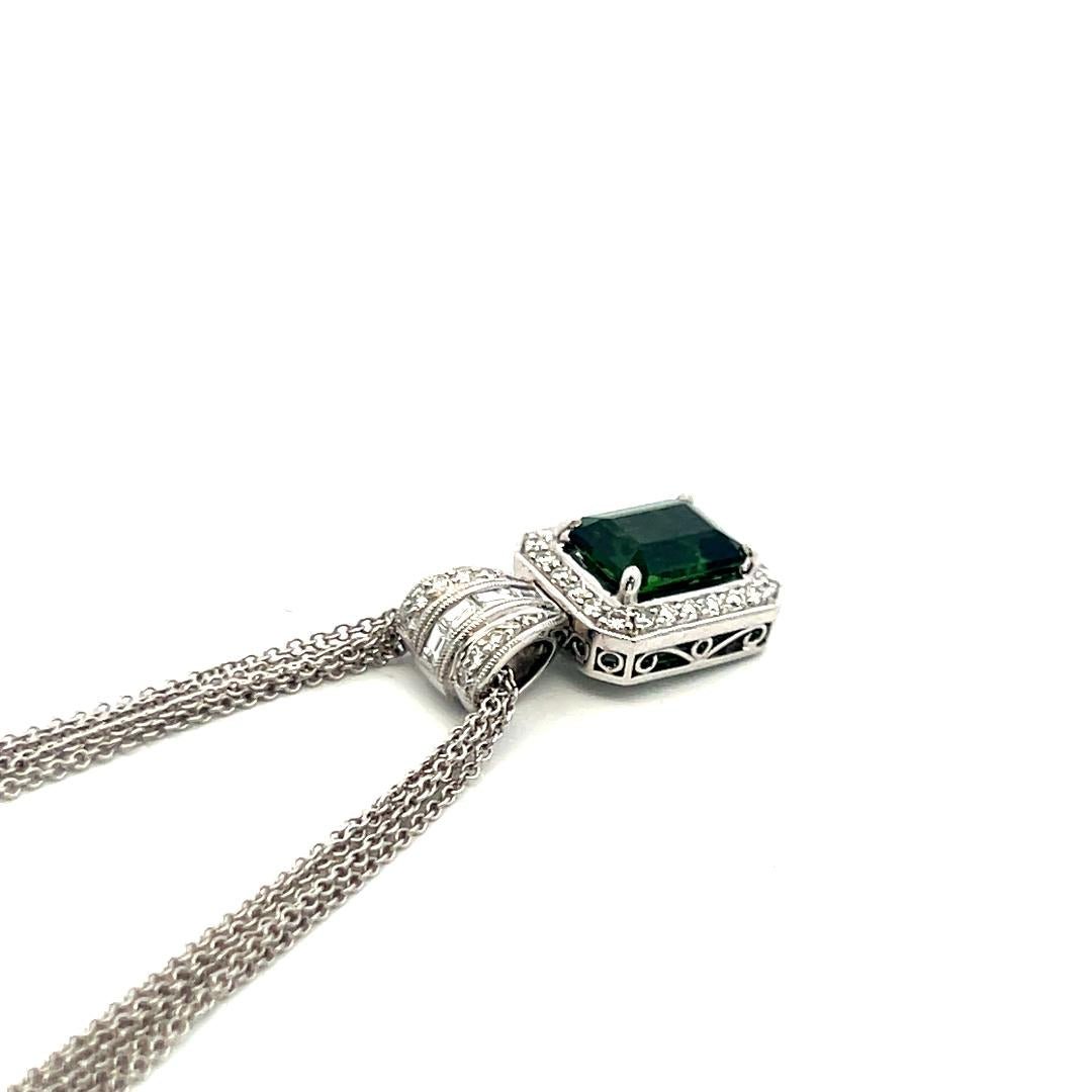 18K WG Pendant Necklace with 0.46ct Round & Baguette Diamonds & 1.5ct Tourmaline