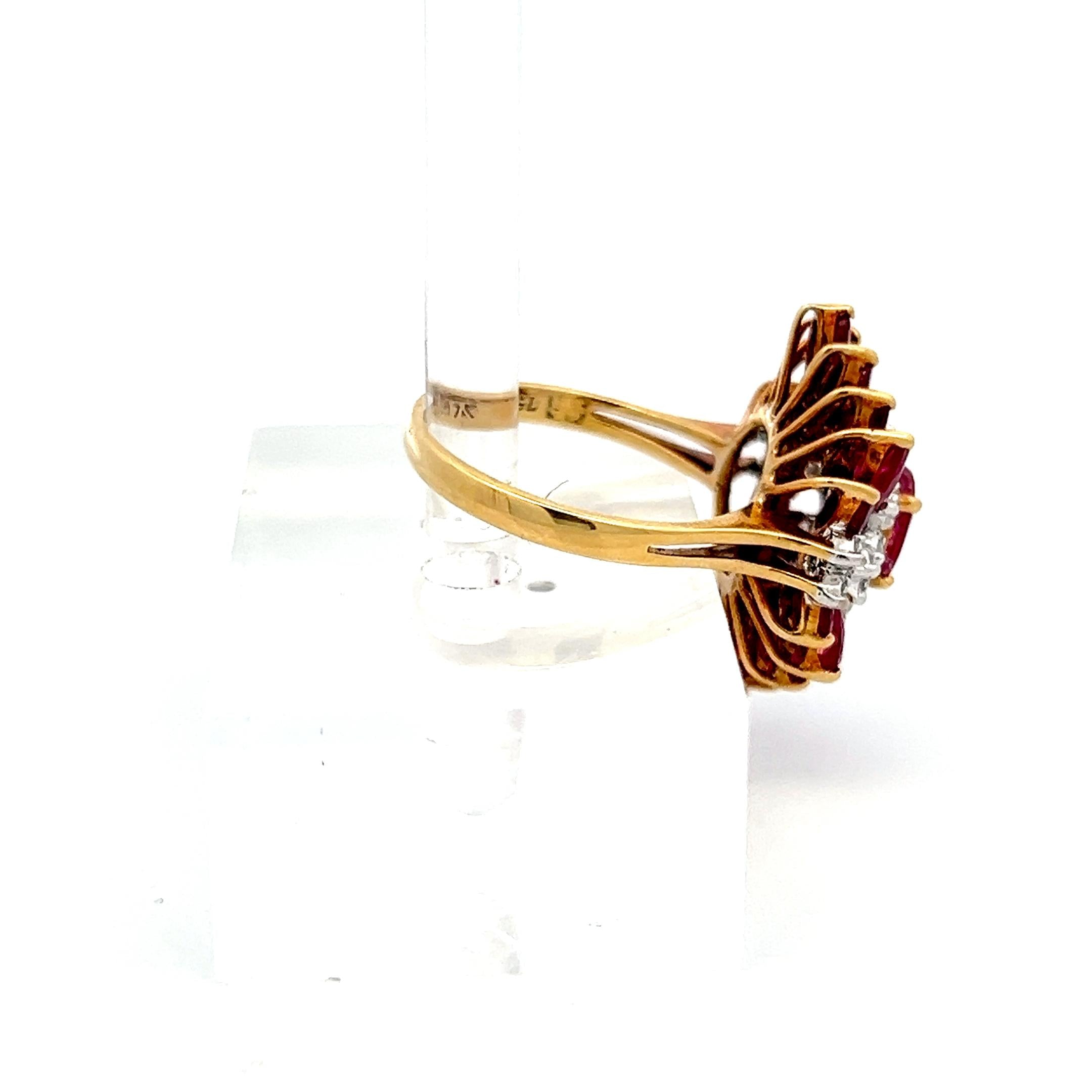 18K YG Cocktail Ring with 0.12 Carat Round Diamonds & 2.08 Carat Ruby Size 7.75