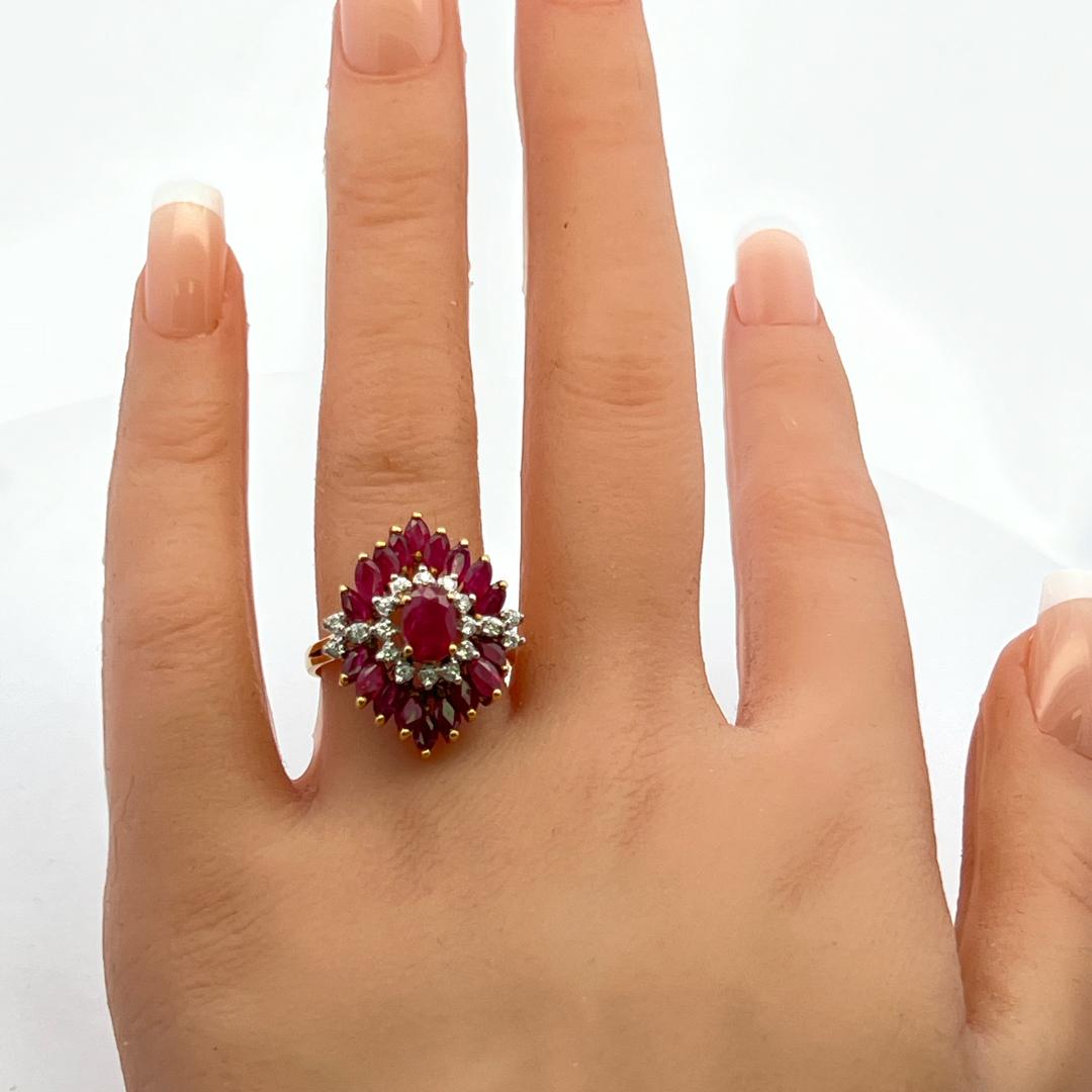 18K YG Cocktail Ring with 0.12 Carat Round Diamonds & 2.08 Carat Ruby Size 7.75