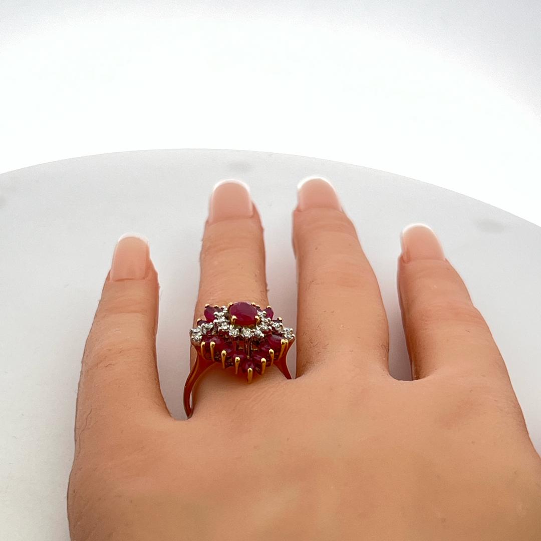 18K YG Cocktail Ring with 0.12 Carat Round Diamonds & 2.08 Carat Ruby Size 7.75