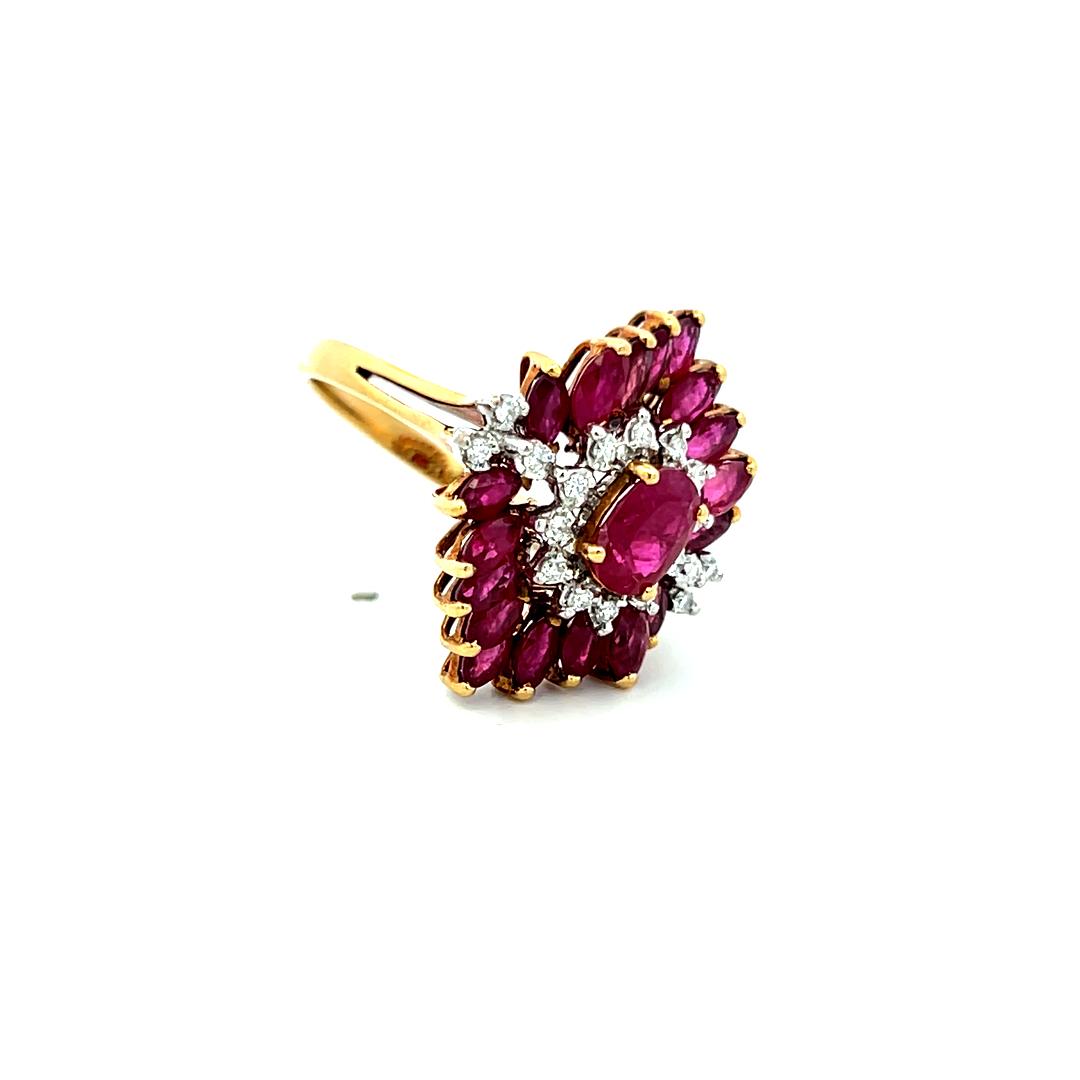 18K YG Cocktail Ring with 0.12 Carat Round Diamonds & 2.08 Carat Ruby Size 7.75