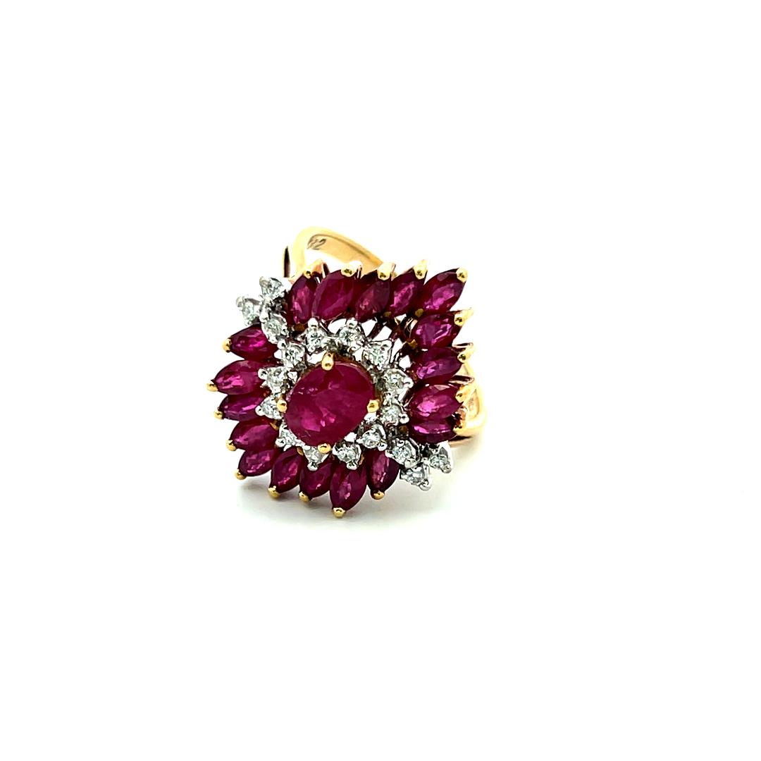 18K YG Cocktail Ring with 0.12 Carat Round Diamonds & 2.08 Carat Ruby Size 7.75