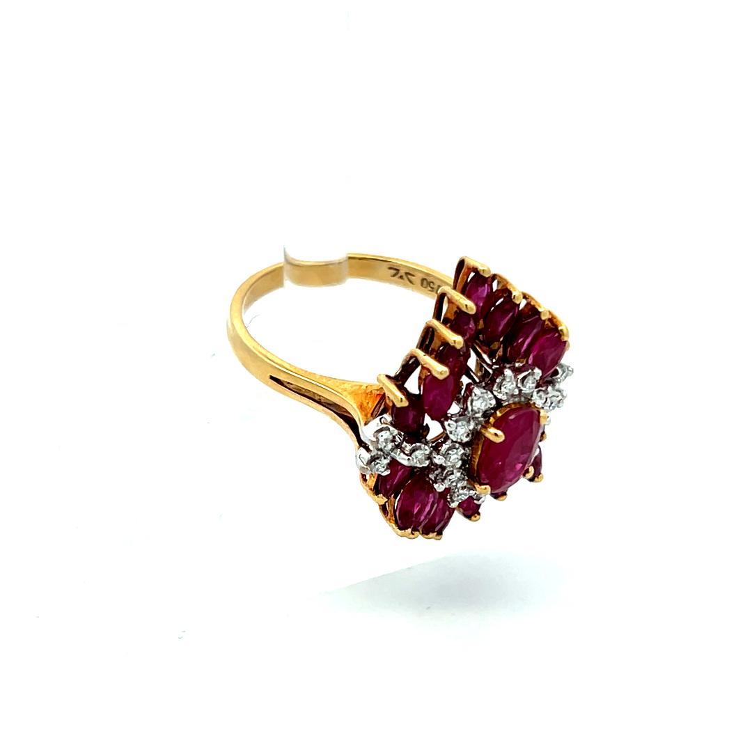 18K YG Cocktail Ring with 0.12 Carat Round Diamonds & 2.08 Carat Ruby Size 7.75