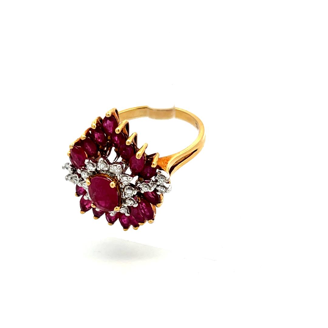 18K YG Cocktail Ring with 0.12 Carat Round Diamonds & 2.08 Carat Ruby Size 7.75