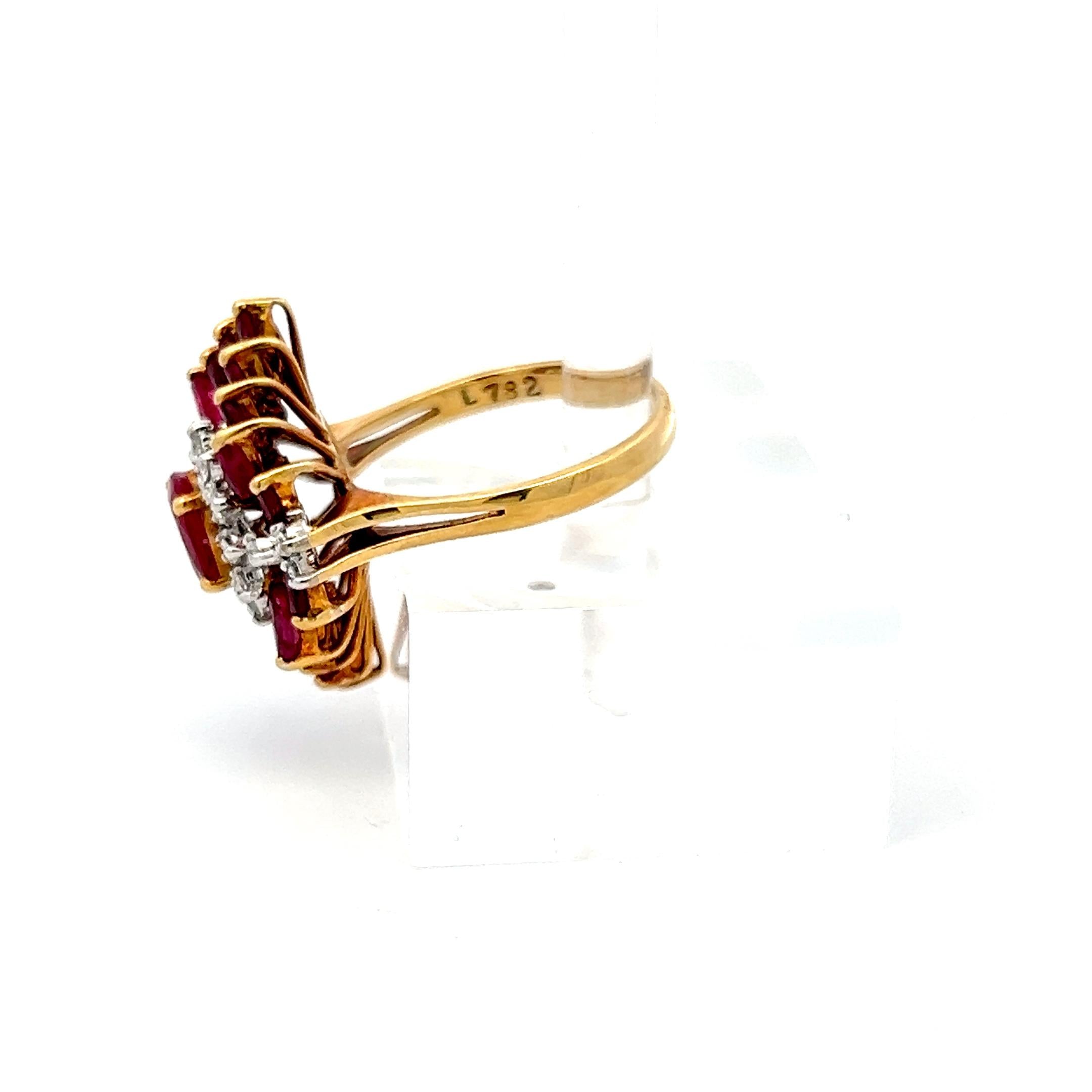 18K YG Cocktail Ring with 0.12 Carat Round Diamonds & 2.08 Carat Ruby Size 7.75