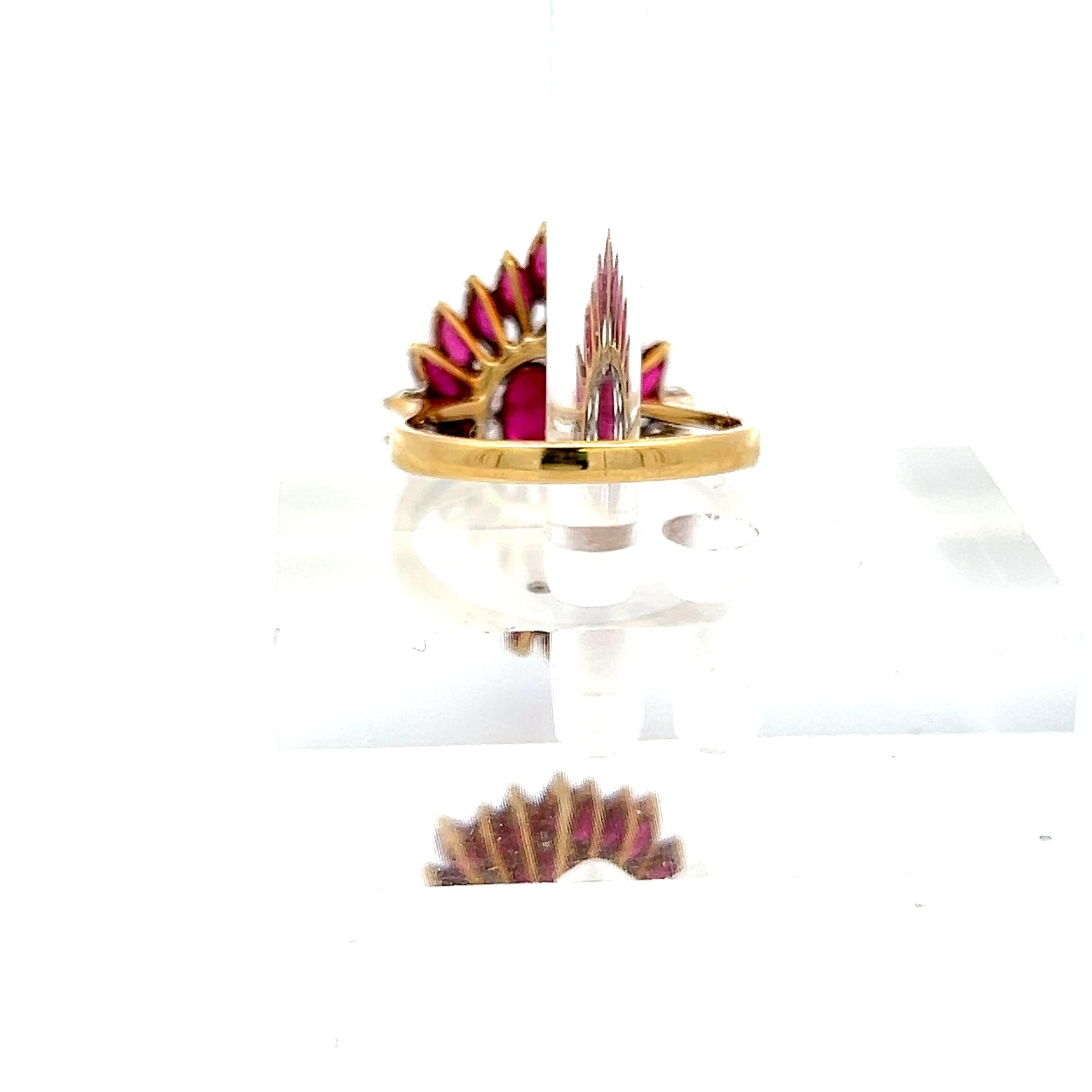 18K YG Cocktail Ring with 0.12 Carat Round Diamonds & 2.08 Carat Ruby Size 7.75