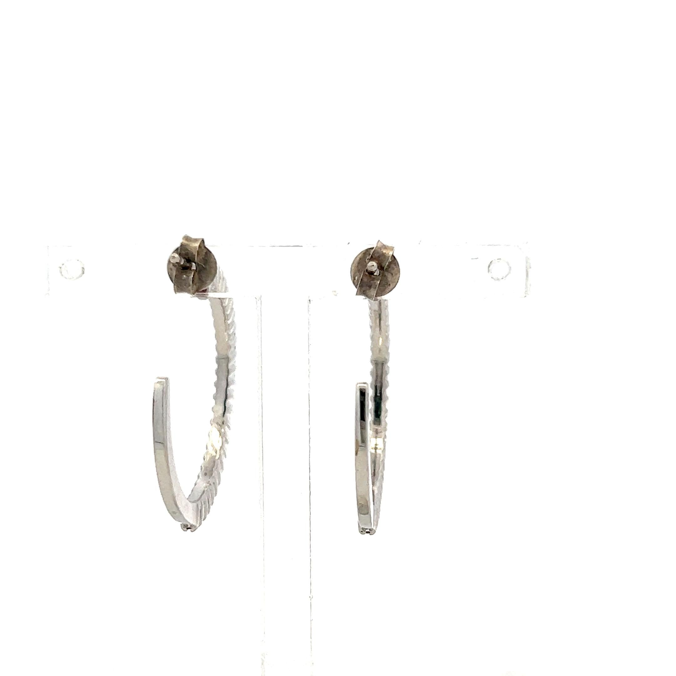 Vintage 18K White Gold C-Hoop Earrings with 0.5 Carat Round H-SI Diamonds