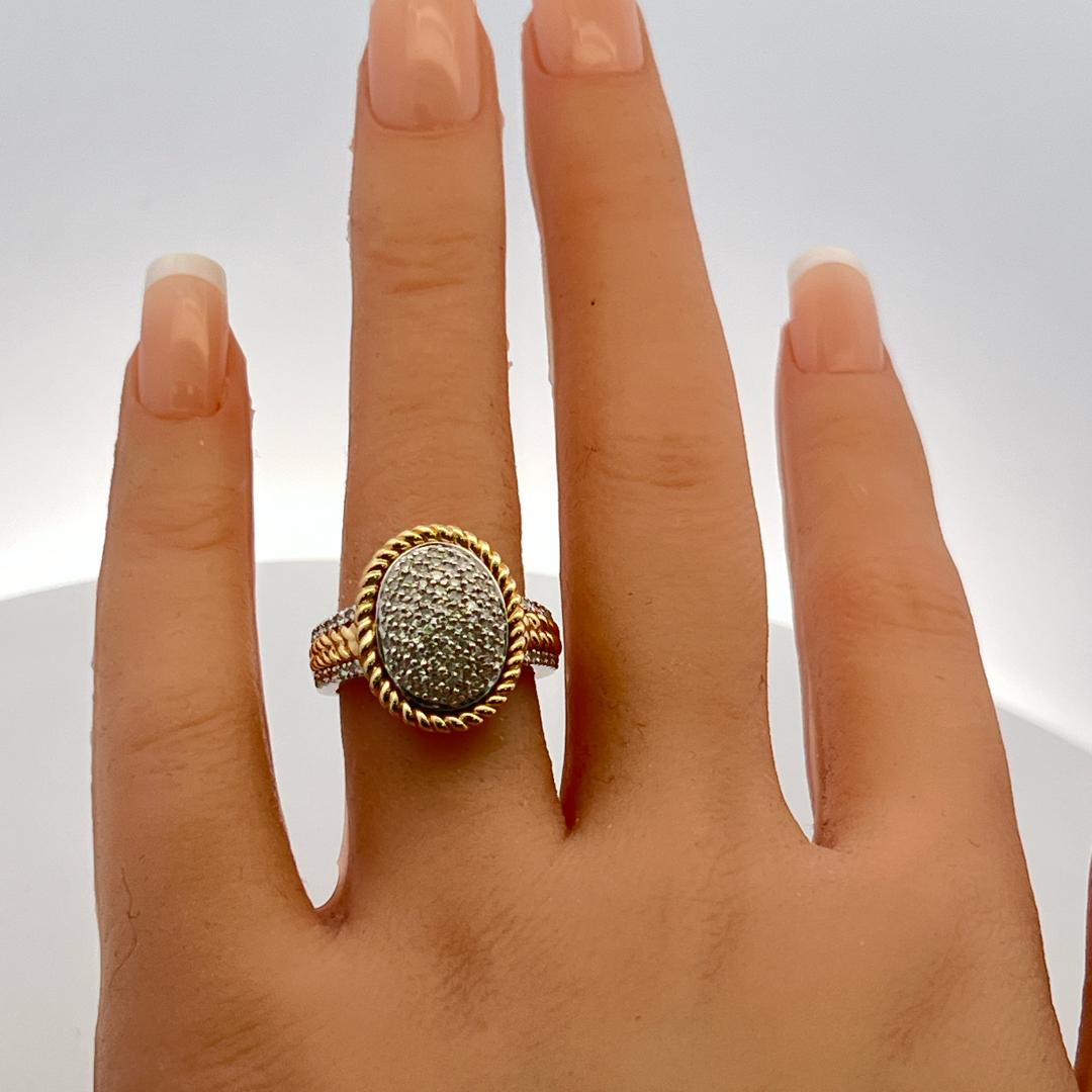 14K Two Tone Gold Cluster Ring with 0.29 Carat Round F-VS1 Diamonds Size 6.75