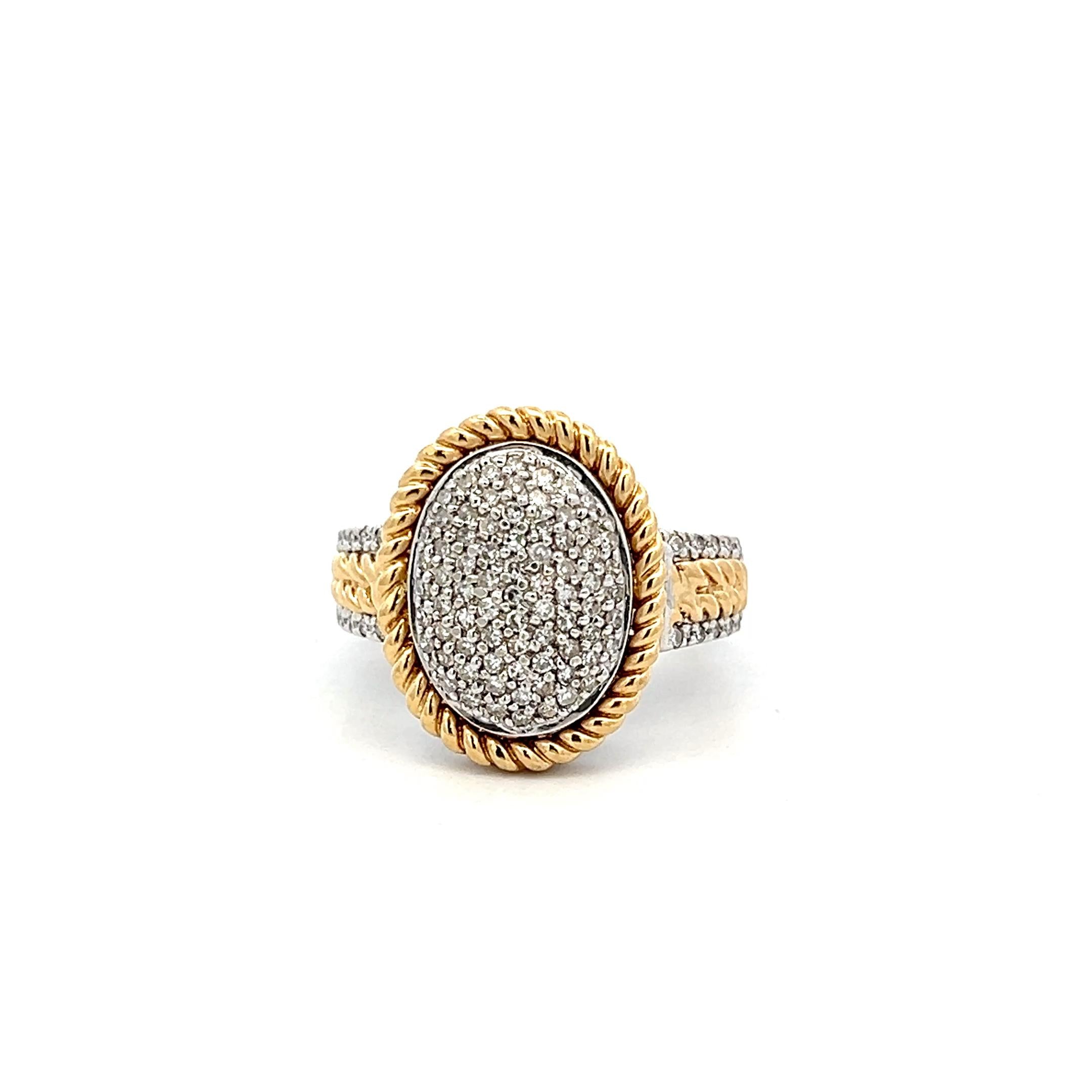 14K Two Tone Gold Cluster Ring with 0.29 Carat Round F-VS1 Diamonds Size 6.75