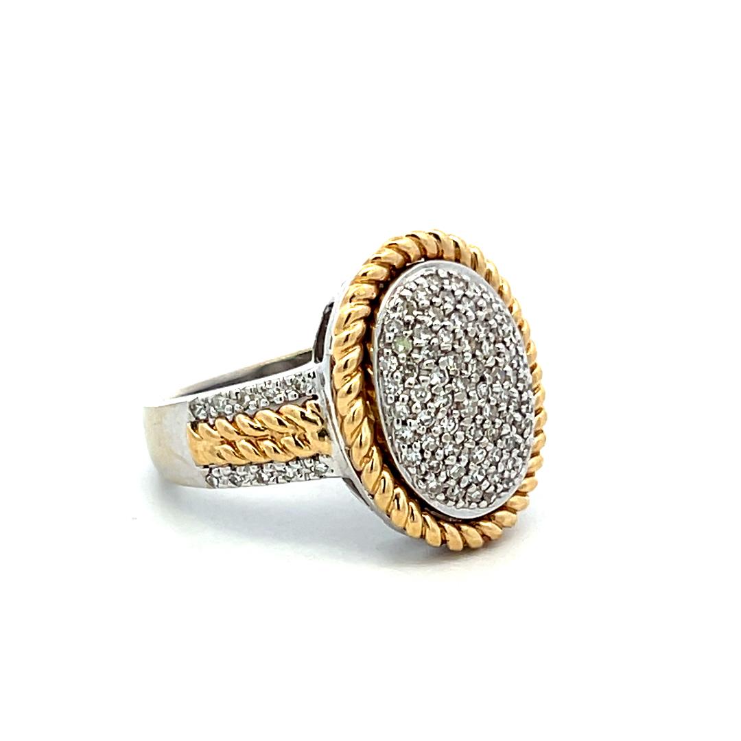 14K Two Tone Gold Cluster Ring with 0.29 Carat Round F-VS1 Diamonds Size 6.75