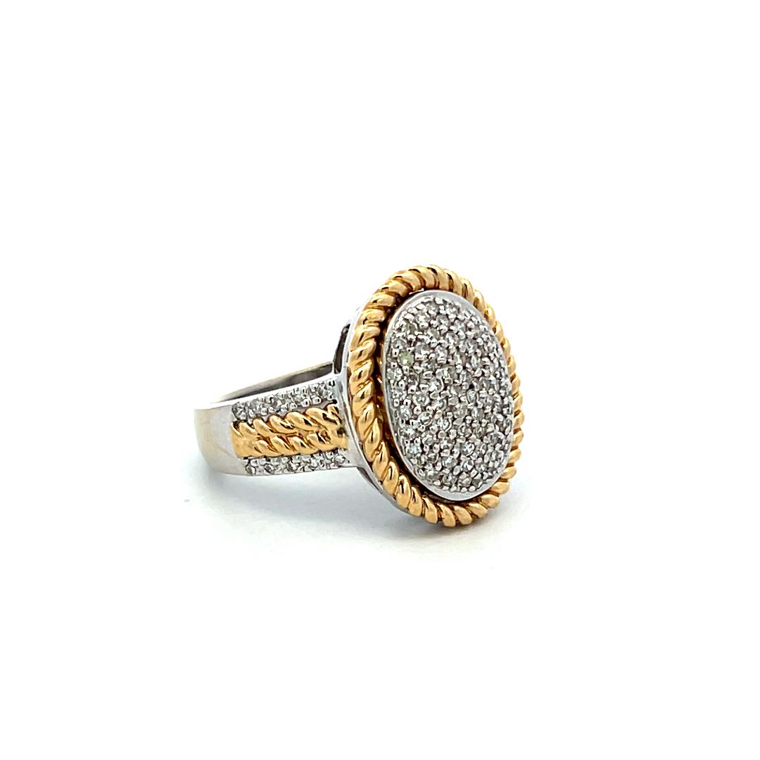 14K Two Tone Gold Cluster Ring with 0.29 Carat Round F-VS1 Diamonds Size 6.75