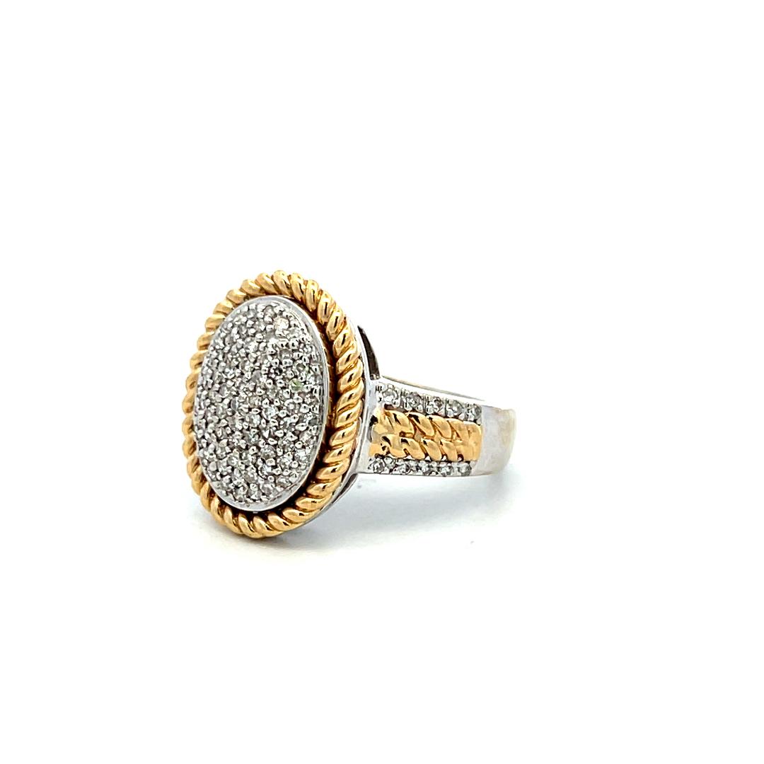 14K Two Tone Gold Cluster Ring with 0.29 Carat Round F-VS1 Diamonds Size 6.75