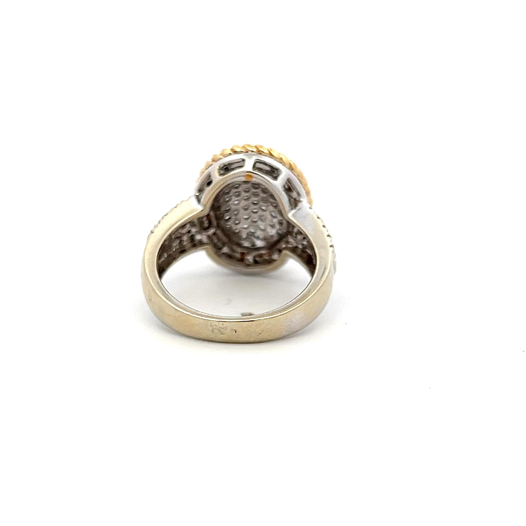 14K Two Tone Gold Cluster Ring with 0.29 Carat Round F-VS1 Diamonds Size 6.75