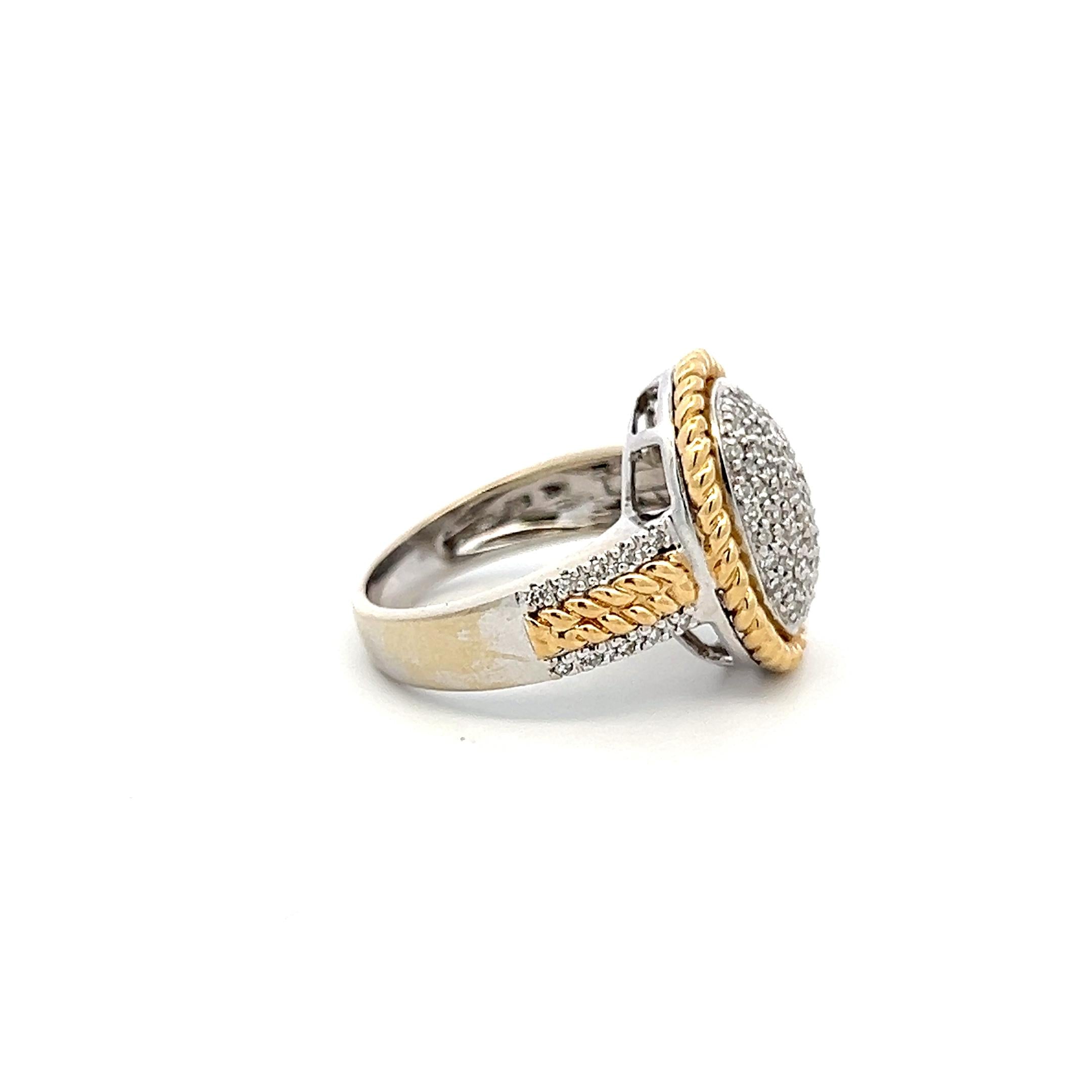 14K Two Tone Gold Cluster Ring with 0.29 Carat Round F-VS1 Diamonds Size 6.75