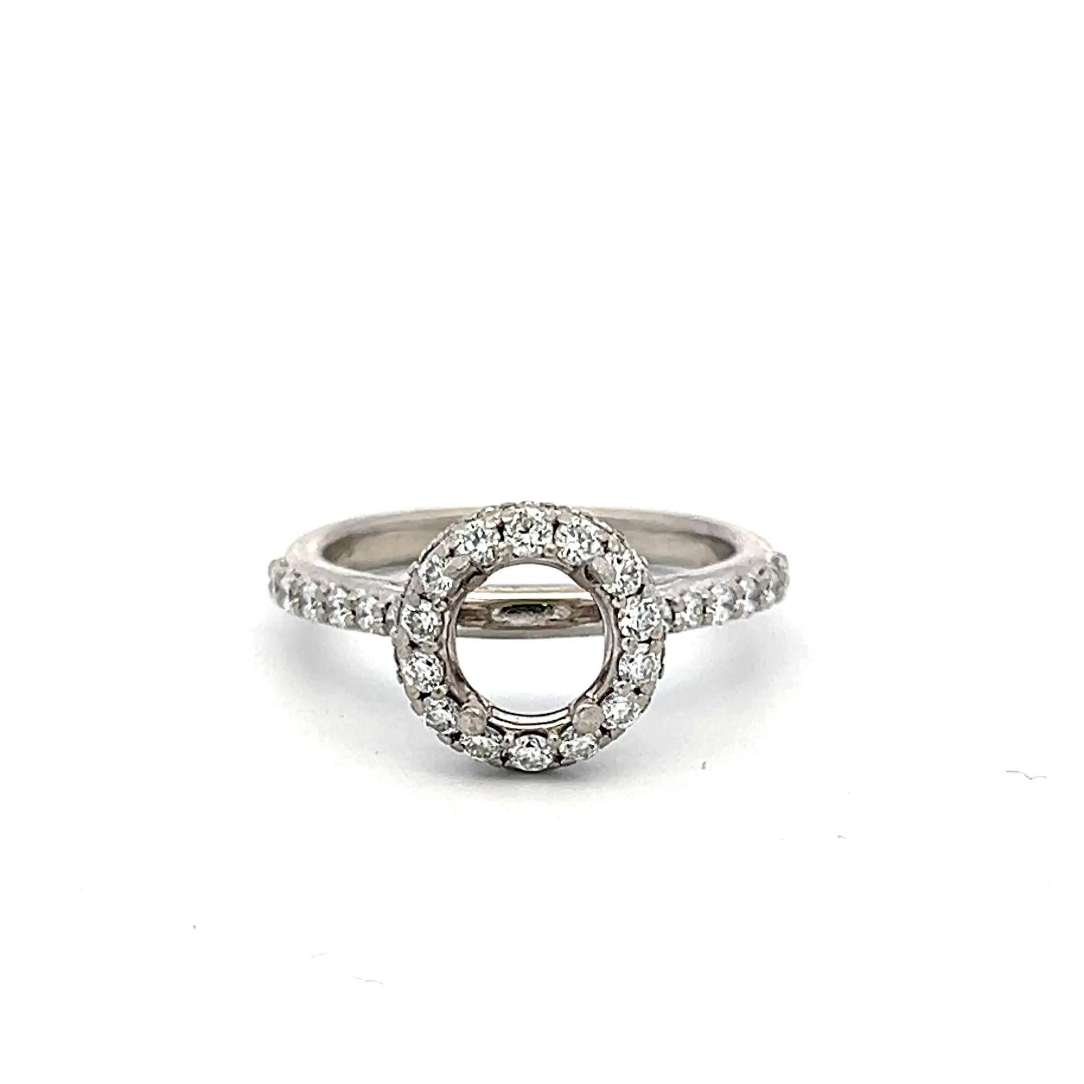Platinum Semi Mount Ring with 0.78ct Round H-VS Diamonds Fits 5.75x6.4mm 0.75ct+
