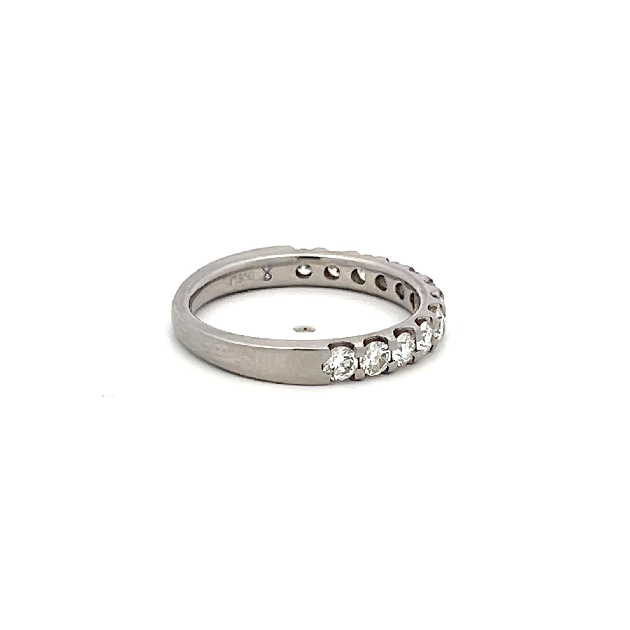 Vintage Platinum Half-Eternity Ring with 0.48 Carat Round H-VS Diamond Size 5.25