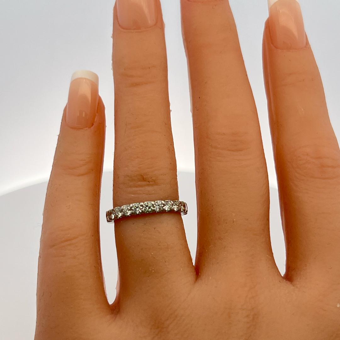Vintage Platinum Half-Eternity Ring with 0.48 Carat Round H-VS Diamond Size 5.25