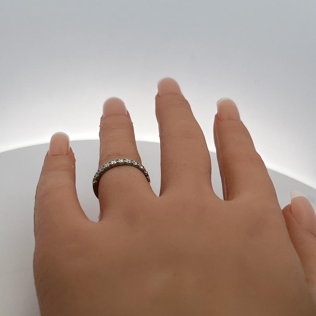 Vintage Platinum Half-Eternity Ring with 0.48 Carat Round H-VS Diamond Size 5.25