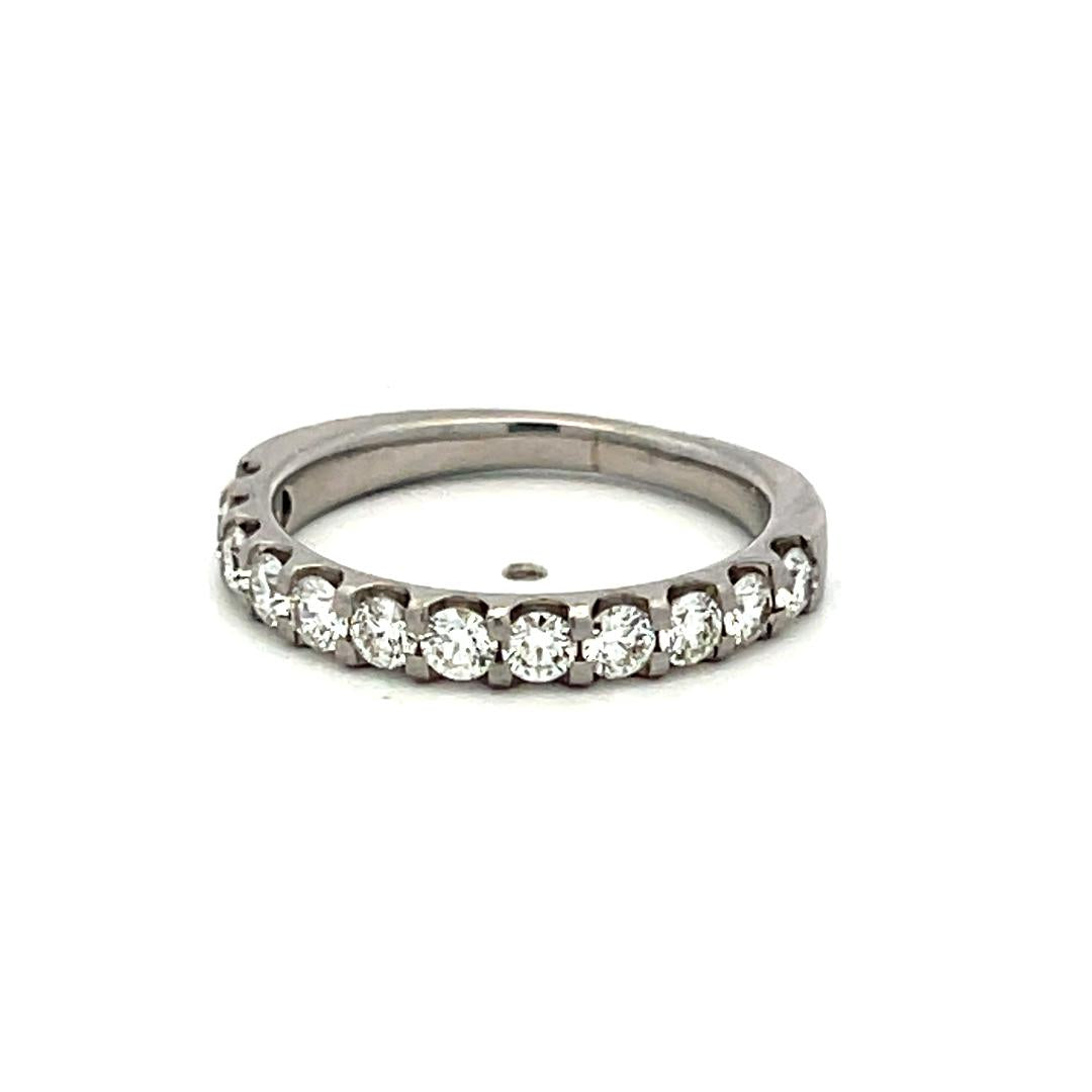 Vintage Platinum Half-Eternity Ring with 0.48 Carat Round H-VS Diamond Size 5.25
