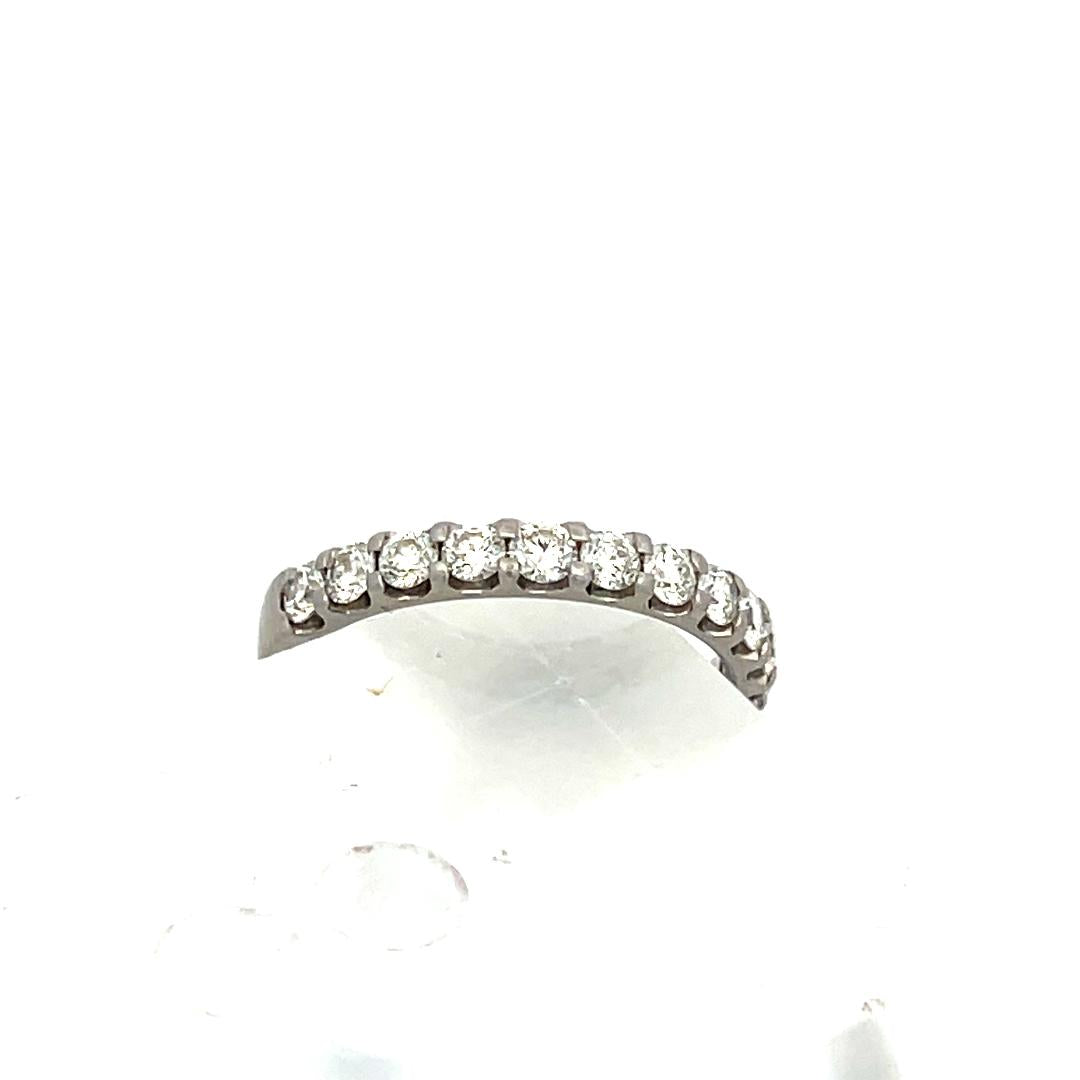 Vintage Platinum Half-Eternity Ring with 0.48 Carat Round H-VS Diamond Size 5.25