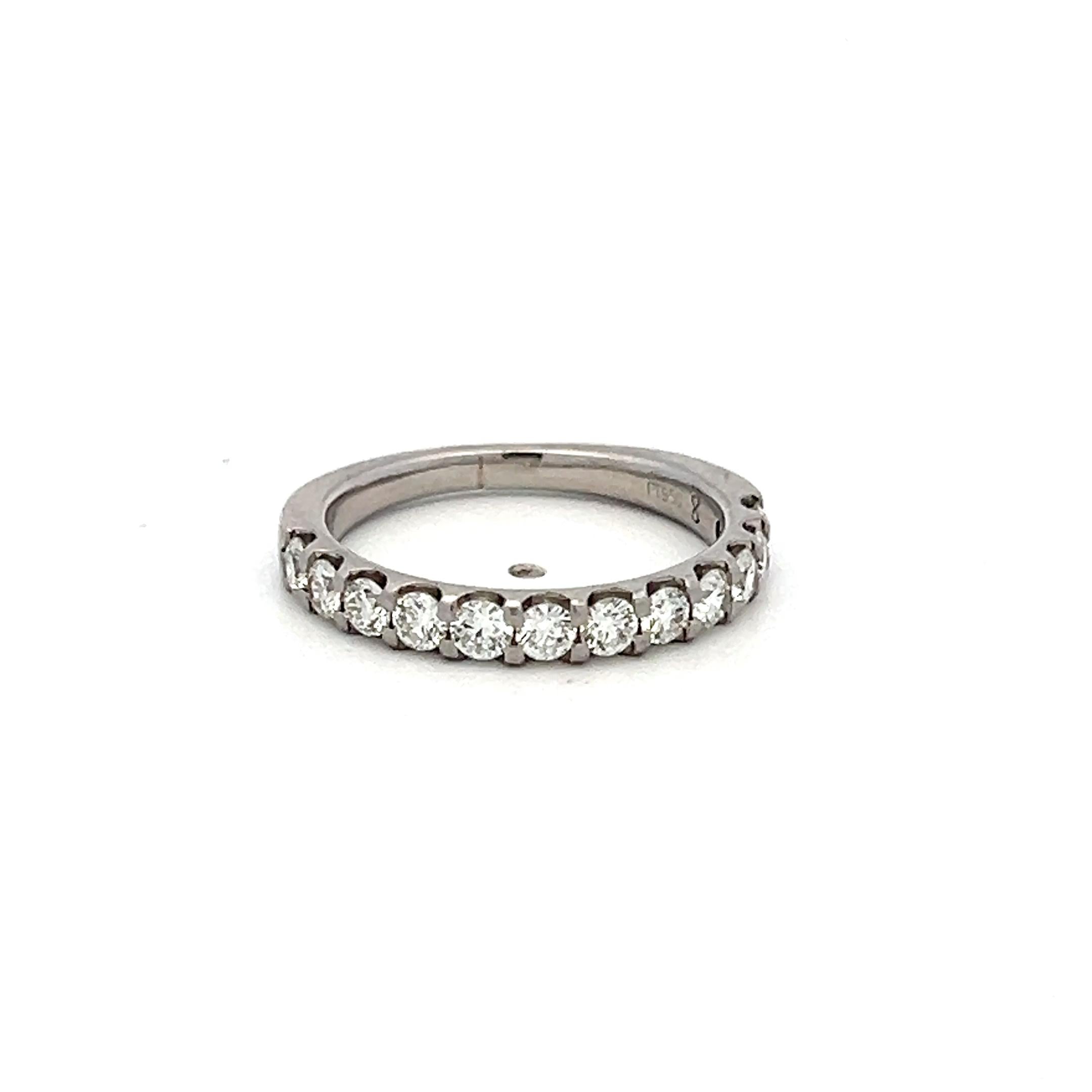 Vintage Platinum Half-Eternity Ring with 0.48 Carat Round H-VS Diamond Size 5.25