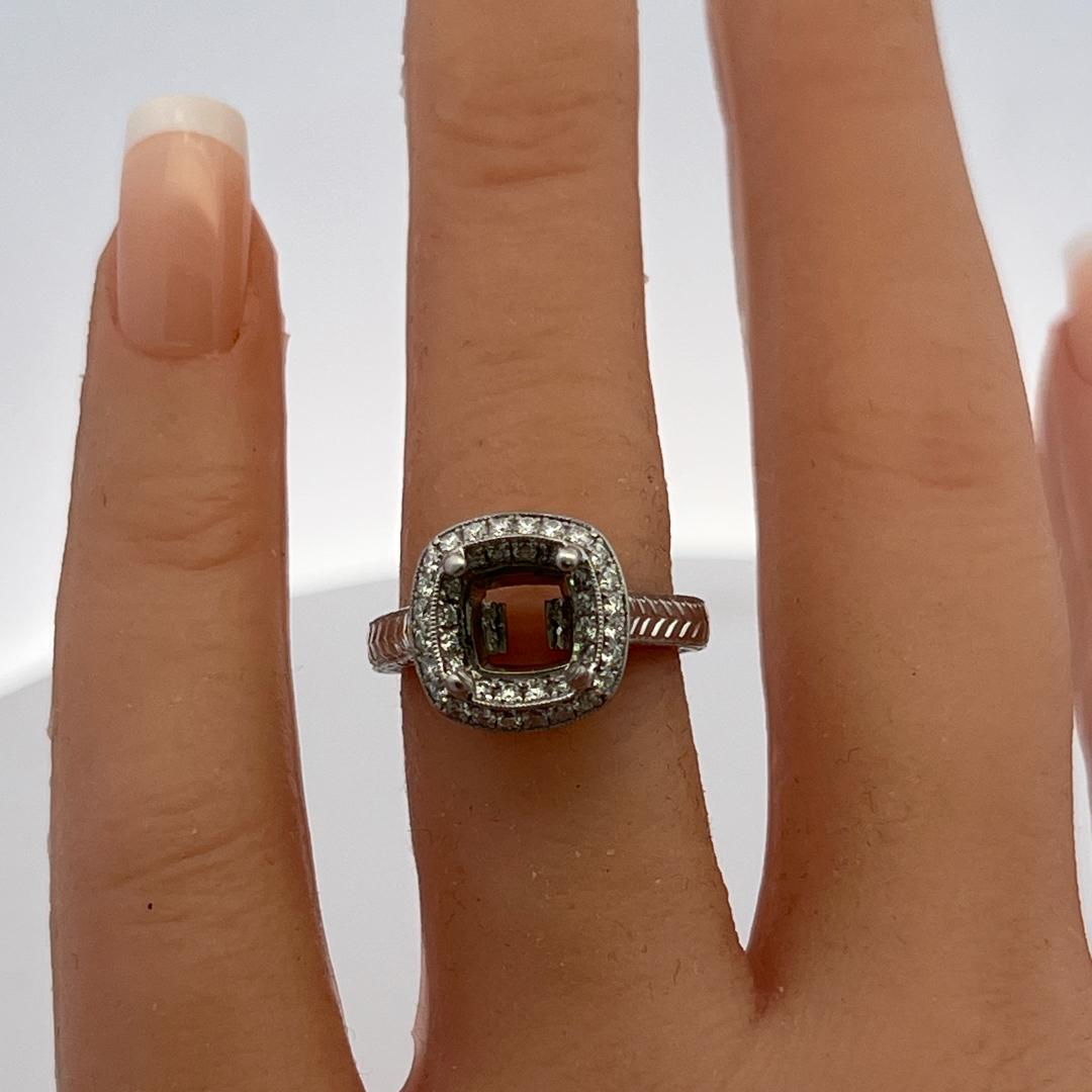 Platinum Semi Mount Ring with 0.74 Carat Round G-VS Diamonds Fits 6.75mm 1.00ct+